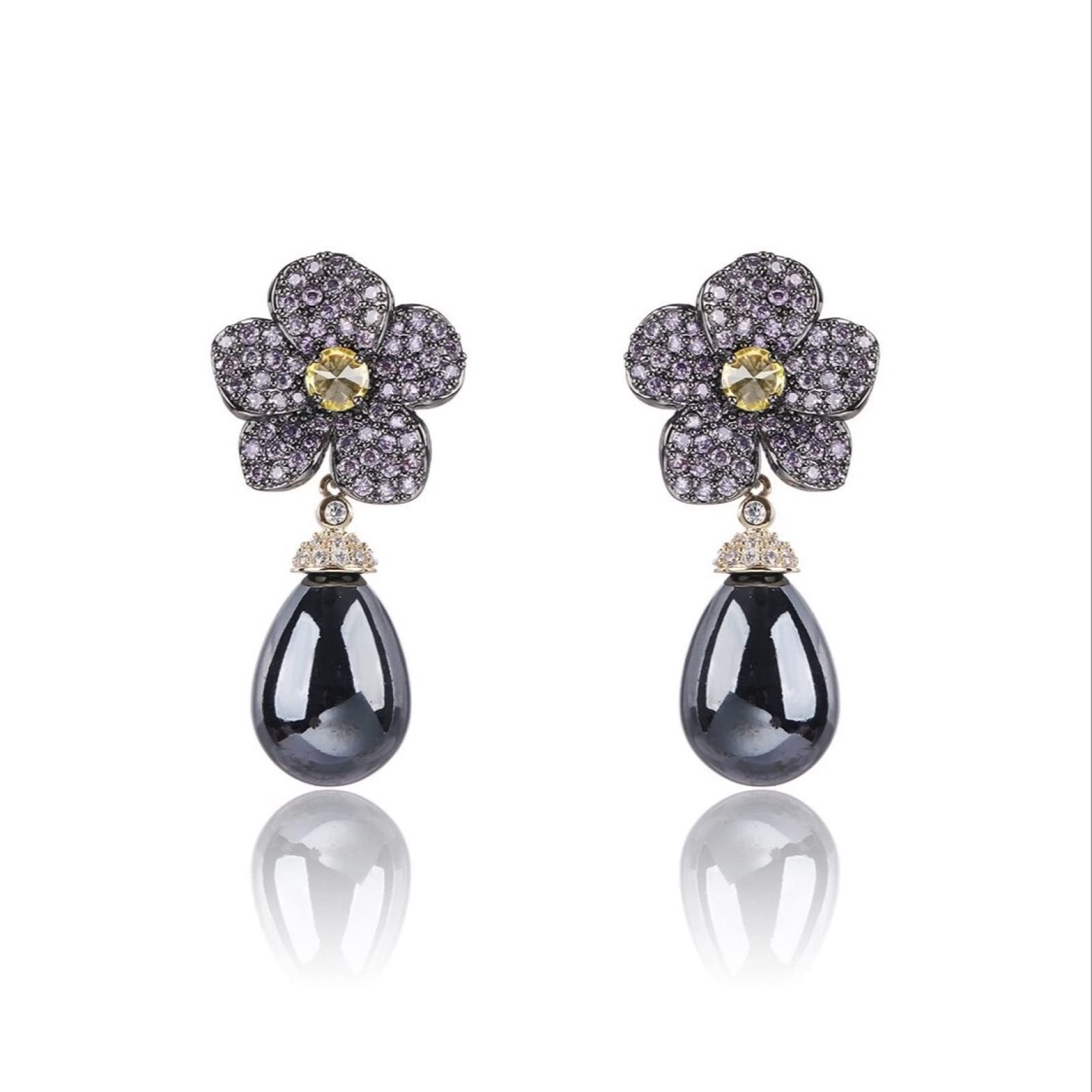Elegant Cubic Zirconia Pearl Drop Flower Earrings for Women - Perfect Wedding Jewelry & Bride Accessories - Ideal for Bridal Shower, Anniversary Gifts and Special Occasions