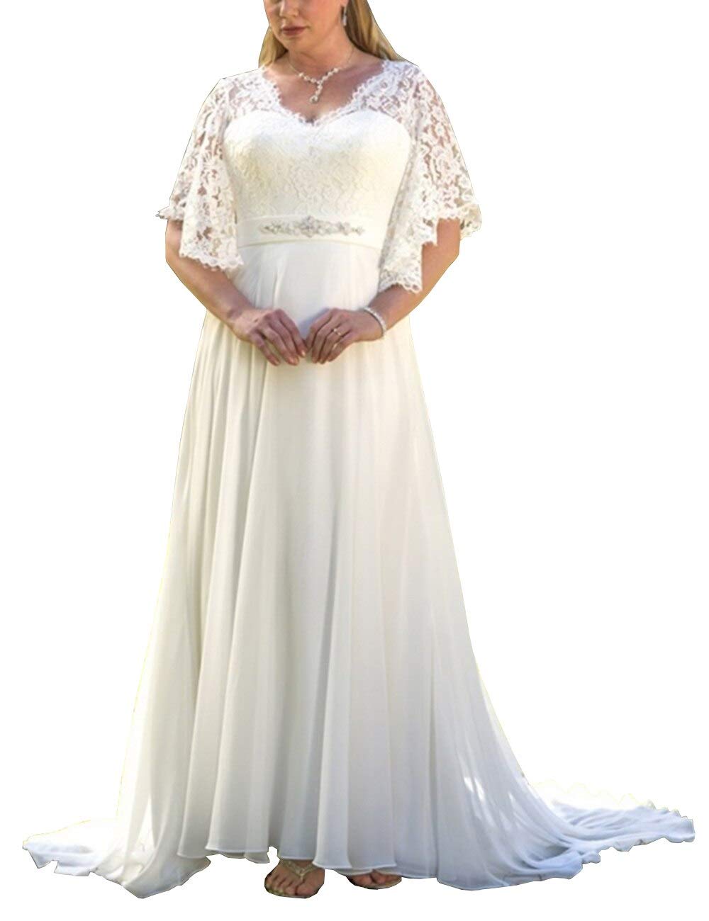 Mulanbridal Women's Plus Size Beach Wedding Dress - Romantic Ruffle Lace Chiffon Bridal Gown for Bride | Perfect for Beach, Destination, and Outdoor Weddings