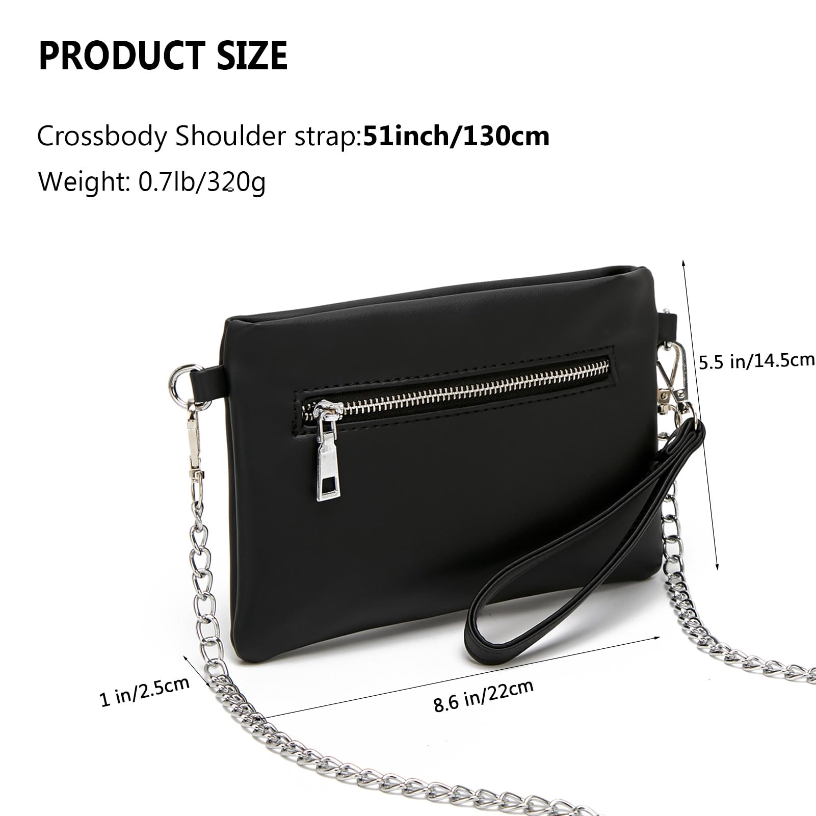 Forestfish Women's Black Leather Clutch Purse - Small Crossbody Bag with Wrist & Shoulder Strap - Perfect for Evening Events, Parties & Date Nights