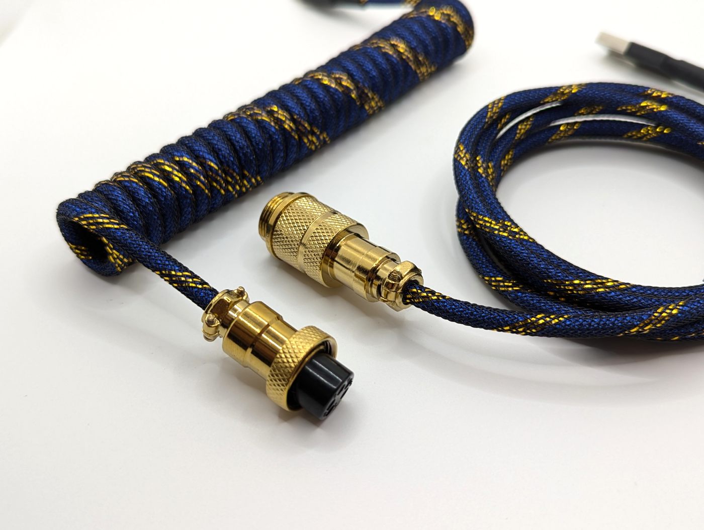 Premium Coiled USB Keyboard Cable - Blue Samurai Design for Mechanical Keyboards | Gaming & Office Setup Accessory