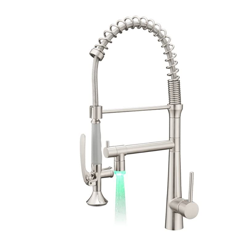 Brushed Nickel Single Handle Copper Kitchen Faucet - Modern CRO Decor Pull-Down Sprayer for Farmhouse & Industrial Style Kitchens | Perfect for Sink, Bar, Prep Area & Outdoor Use