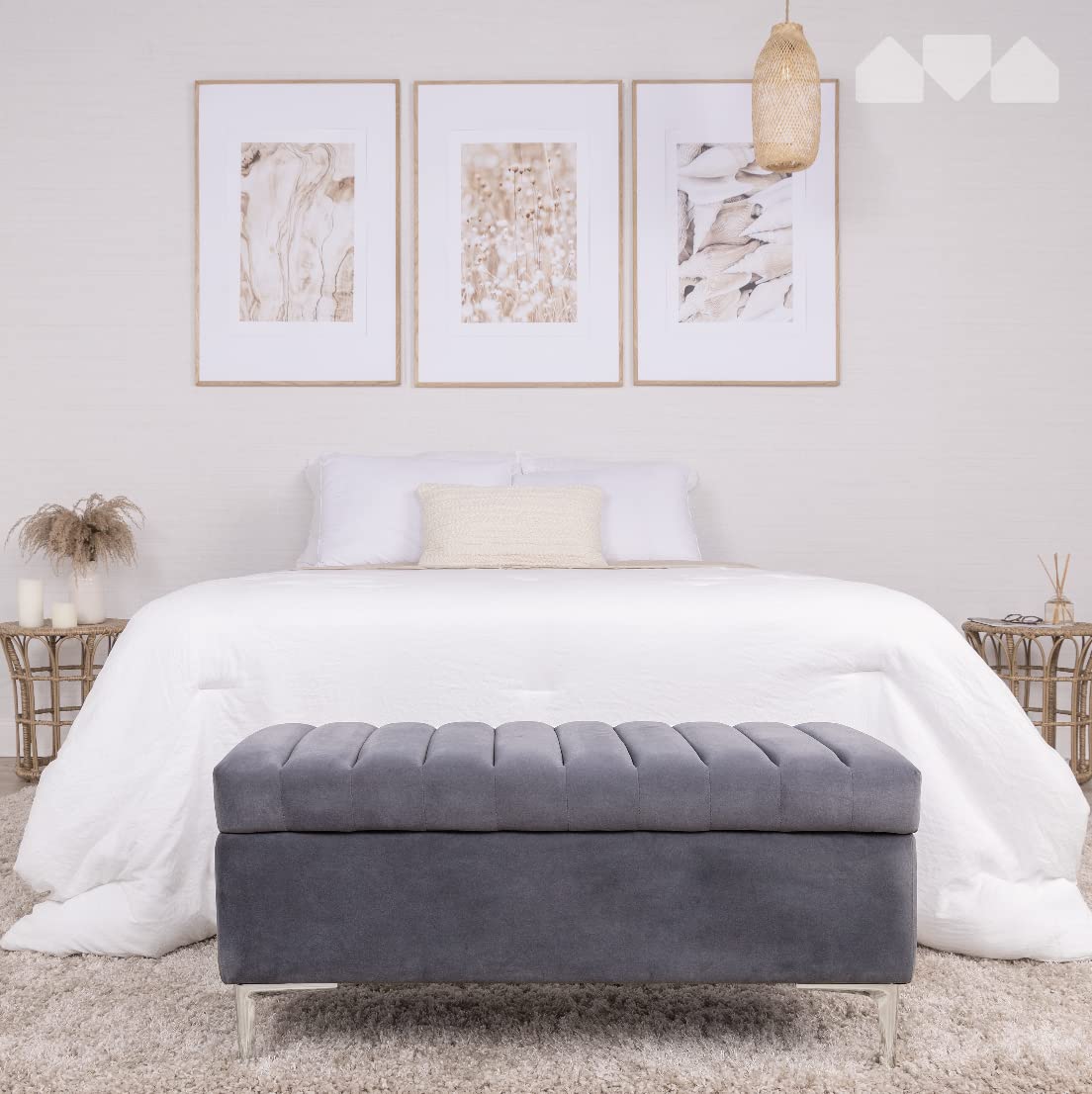 Milliard Modern Storage Ottoman Bench - 39 Inch Velvet Grey Upholstered, Multi-Purpose Furniture for Living Room, Entryway, Bedroom & Home Decor | Perfect for Extra Seating, Hidden Storage & Stylish Home Organization