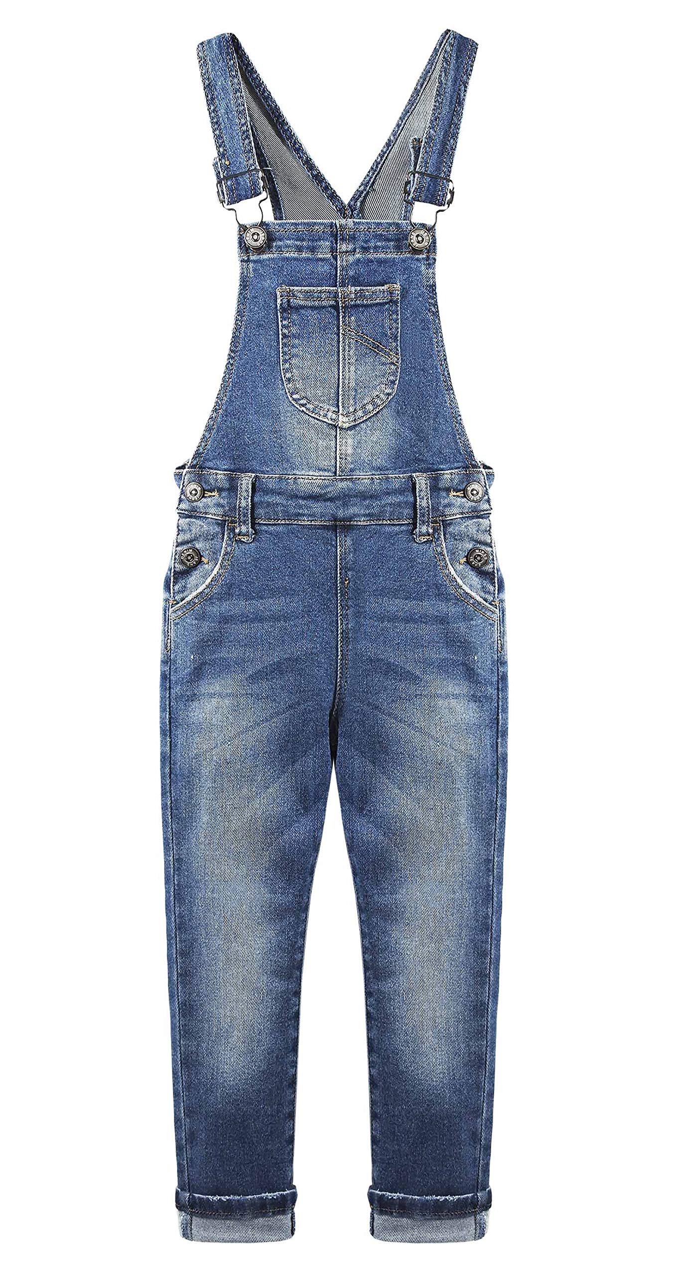 KIDSCOOL SPACE Girls Denim Overalls - Cotton Jean Workwear Pants for Toddlers & Kids | Playground, School & Outdoor Activities