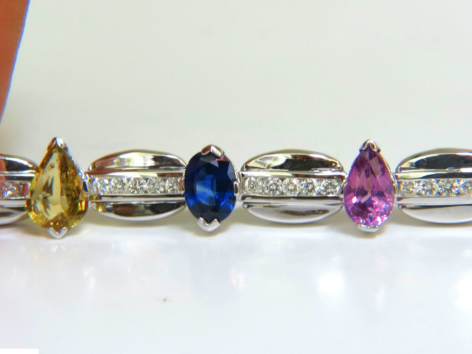 8.25CT Natural Vivid Color Sapphire & Diamond Tennis Bracelet in 14K Gold - Elegant Jewelry for Women, Perfect for Weddings, Anniversaries & Special Occasions