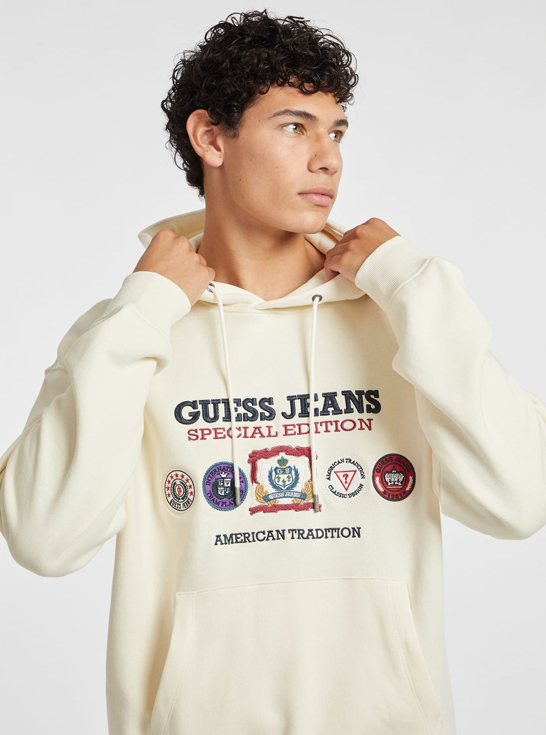 Guess Women's Beige Hoodie Sweatshirt - Casual Pullover Fleece Hoodie for Everyday Wear, Gym & Street Style