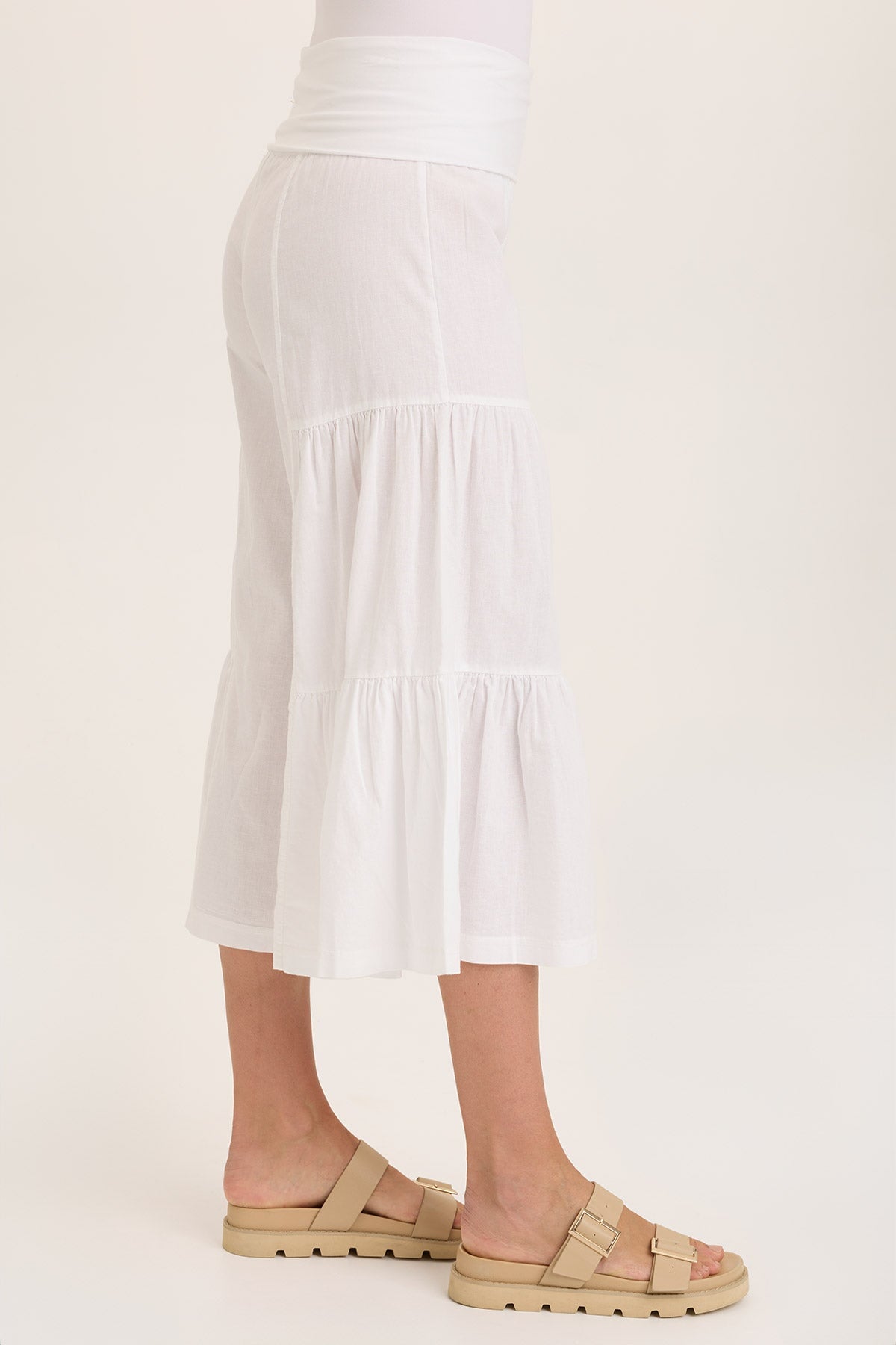 Premium Linen Wide Leg Palazzo Pants with Side Tiers - Comfortable & Flowy for Summer, Beach, and Casual Wear