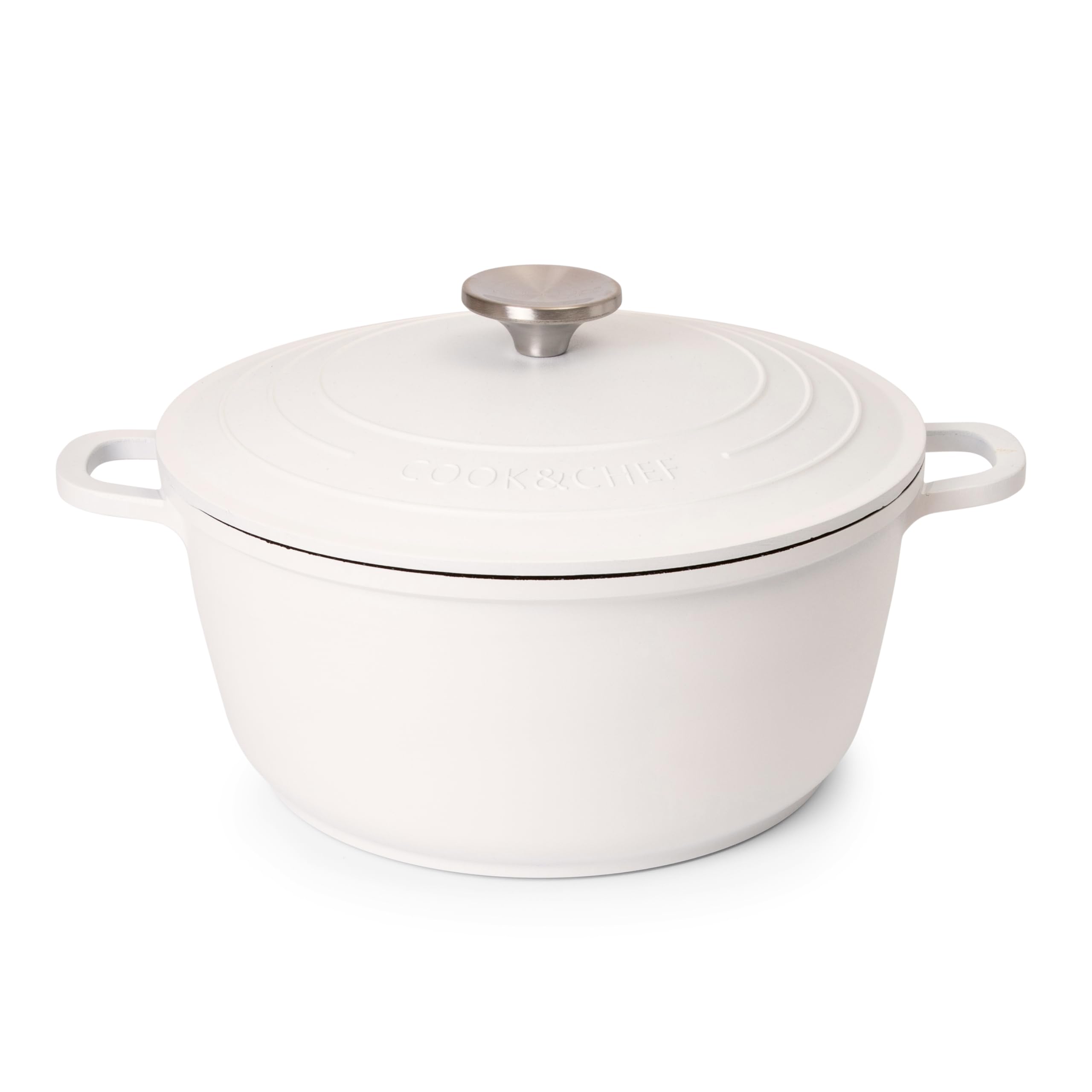 Nuovva 4.6-Quart Cast Aluminum Dutch Oven with Lid - Nonstick Bread Baking Pot, Oven & Stovetop Safe (9.4 Inch, Cream) - Perfect for Sourdough, Stews & Camping Cooking