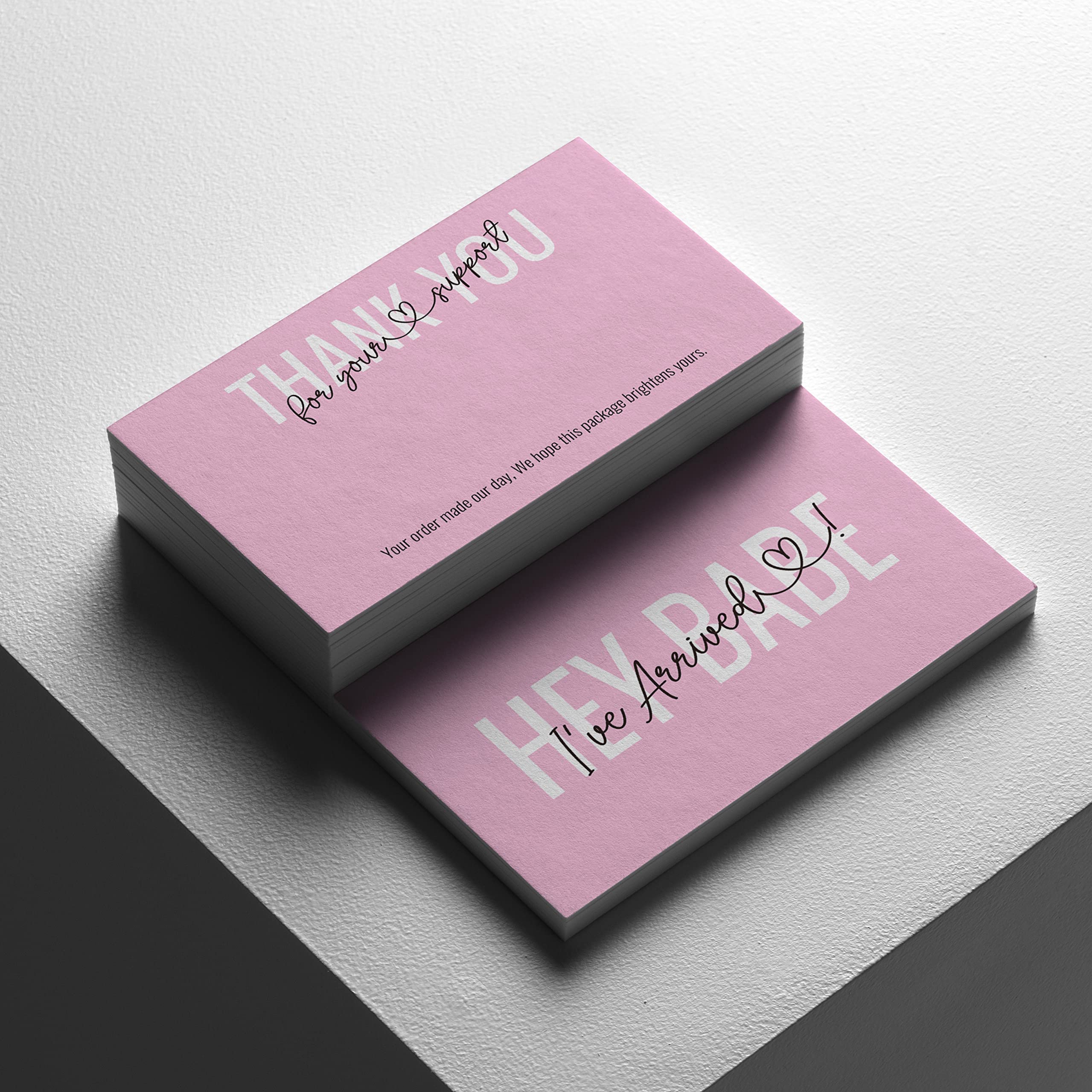 ITZAMNA 'Hey Babe I've Arrived' Thank You Cards - Pack of 100 Pink Heart Script Greeting Cards for Small Business Appreciation | Perfect for Customer Thank You Gifts, Wedding Favors & Party Invitations