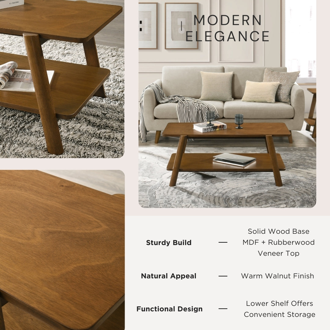 Mid Century Modern Roundhill Furniture Metz Wood Shelf Coffee Table - Stylish Living Room Accent for Books & Decor