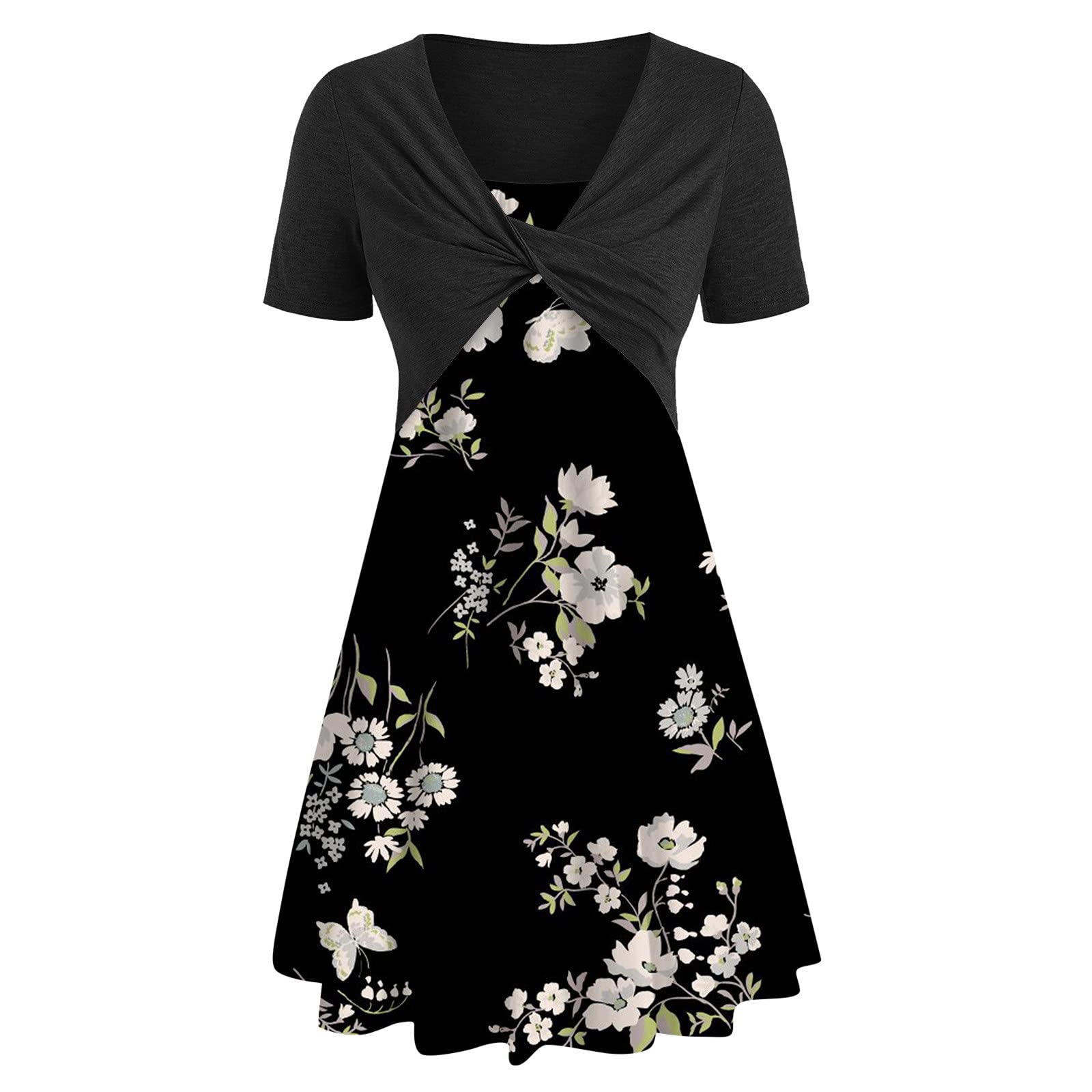 Handyulong Women's Summer Two-Piece Outfit - Fashion Bowknot Bandage Top with Sunflower Cocktail Midi Dress | Beach Vacation, Garden Party & Date Night Outfits