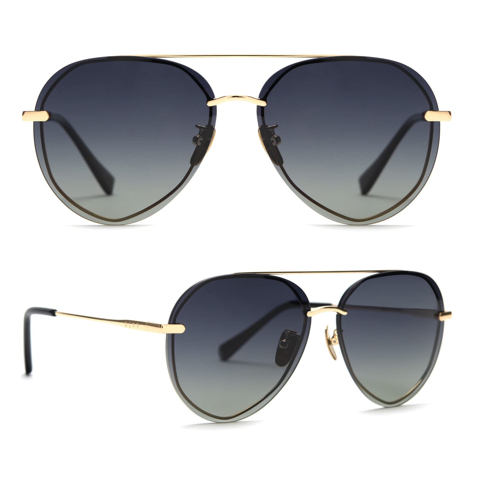 DIFF Lenox Polarized Designer Oversized Aviator Sunglasses for Women - UV400 Protection, Gold Stainless Steel Frames - Perfect for Driving, Beach & Outdoor Activities