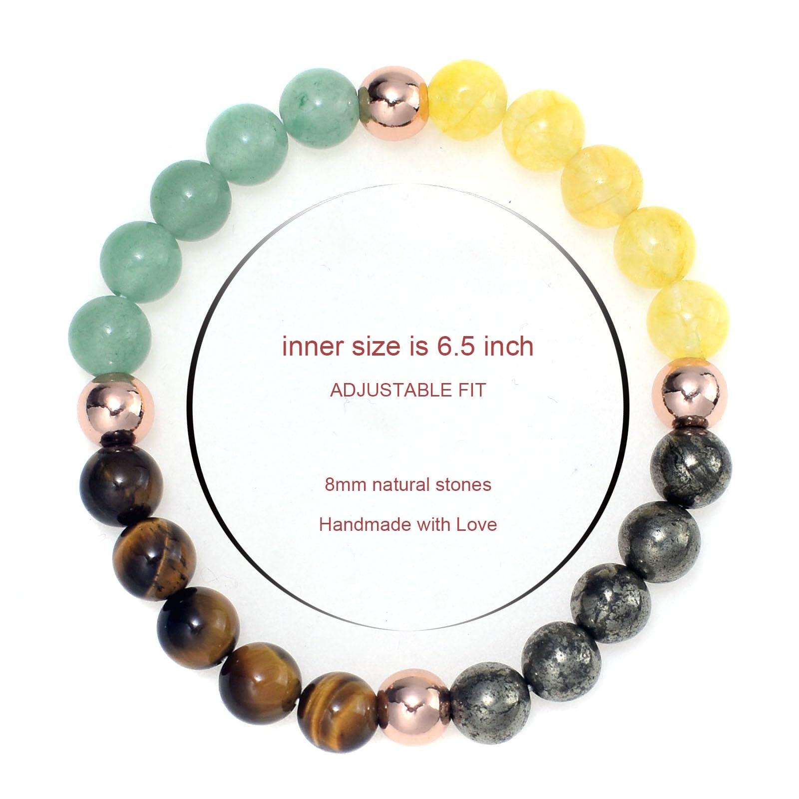 8MM Genuine Healing Crystal Bracelet - Lucky Stone Beaded Chakra Bracelet for Positive Energy (6.5 Inch) | Inspirational Spiritual Gift for Women & Mom | Yoga, Meditation & Daily Wear Accessory