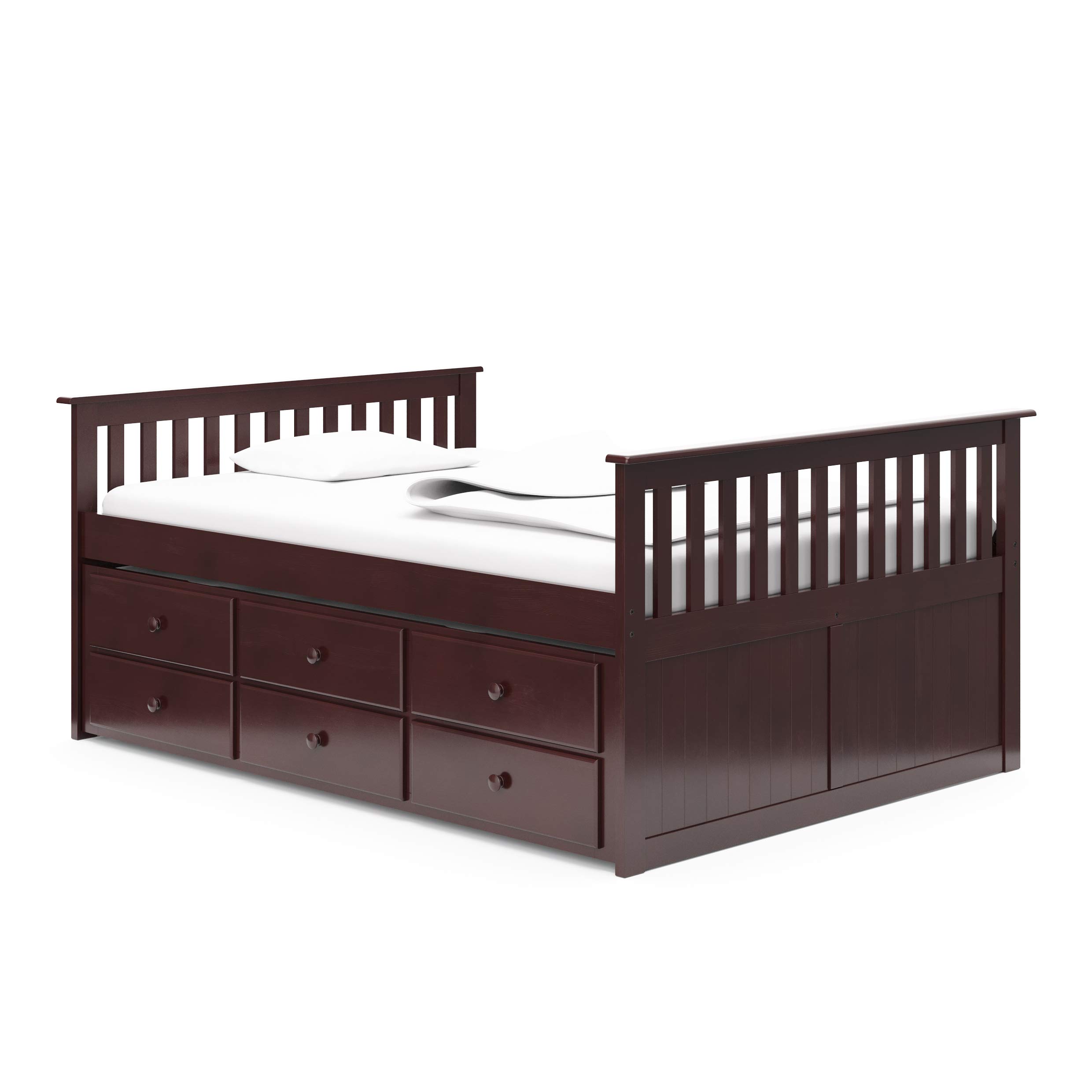 Storkcraft Marco Island Captain's Full Twin Bunk Bed with Trundle in Espresso Finish - Space-Saving Kids Bunk Bed Alternative for Sleepovers, Guest Rooms & Small Spaces with Underbed Storage & Organization