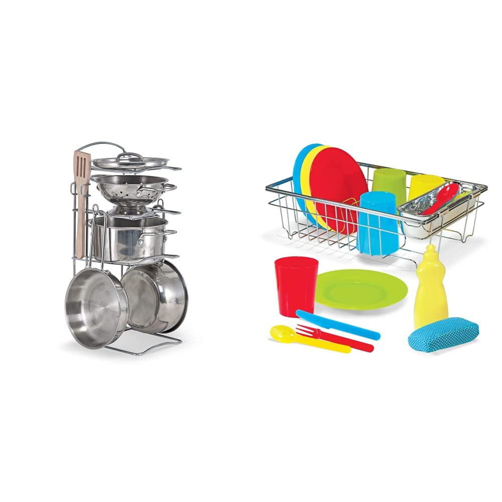 Melissa & Doug Let's Play House! Pretend Play Kitchen Set - 24-Piece Pots, Pans & Dish Set for Kids - Perfect for Role Play, Learning & Imaginative Play