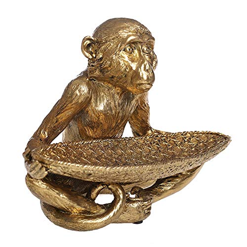 Elegant Gold-Finished Resin Monkey Statue with Woven Basket Tray - Home Decor Organizer for Potpourri, Fruits, Snacks, Keys & Jewelry | Perfect for Living Room, Bedroom & Office Decor