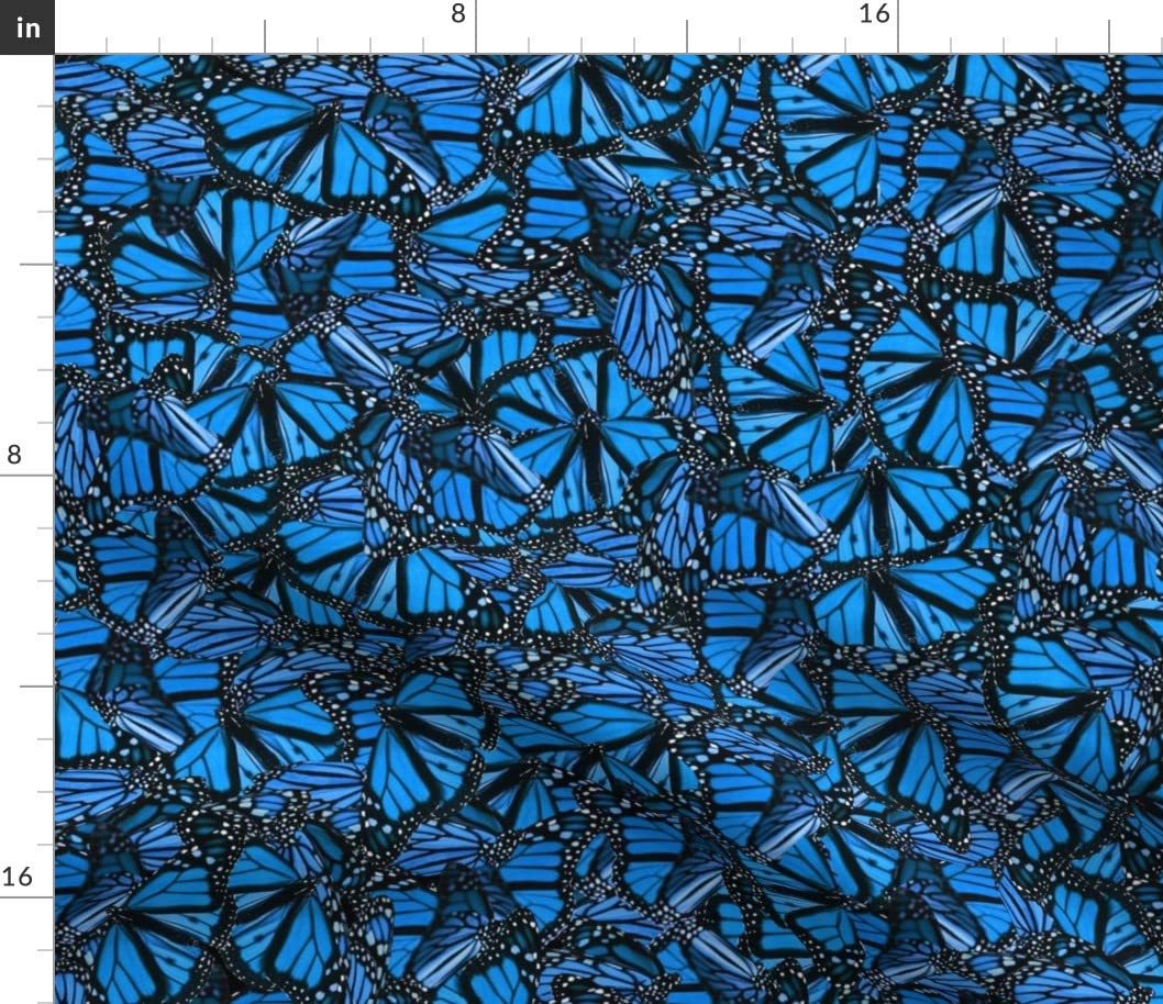 Blue Butterflies Monarch Kids Cobalt Black Spring Insect Printed Cotton Fabric by The Yard - Premium Spoonflower Fabric for Sewing, Quilting, Apparel, Crafts & Home Decor - Perfect for DIY Projects, Baby Clothes, and Wall Art