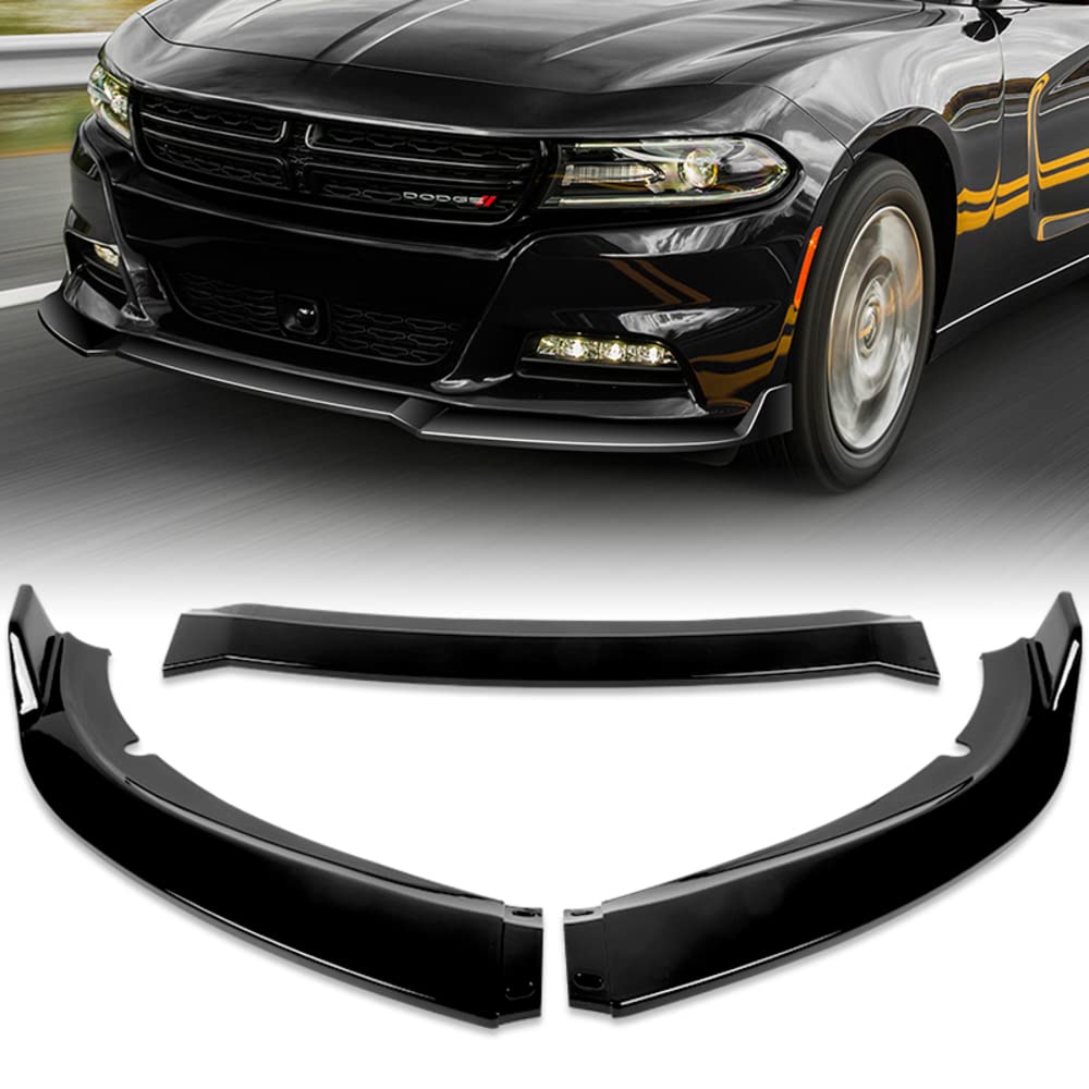Q1-TECH Front Bumper Lip Spoiler for 2015-2022 Dodge Charger SE/RT/SXT/GT - Gloss Black STP-Style Body Kit Splitter | Enhanced Aerodynamics & Aggressive Styling for Street Racing & Car Shows