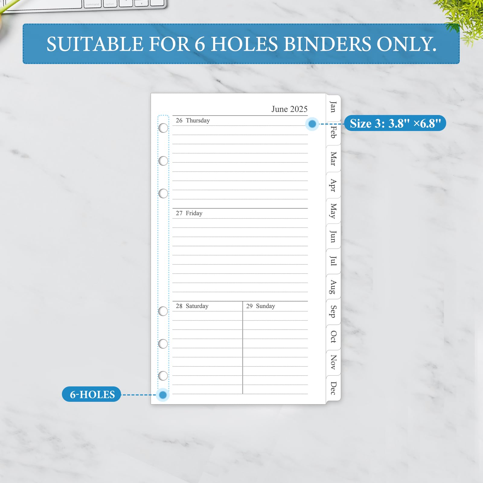 2025 Weekly & Monthly Planner Refill Pages - A6 Size 3.8