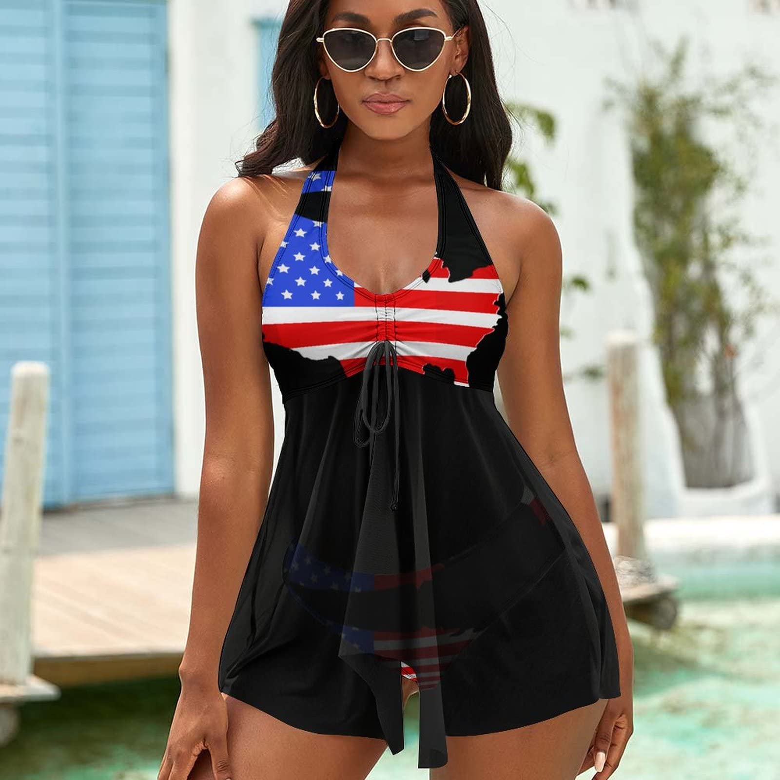 TAIZIYEAH Women's American Flag Two Piece Bikini Set - Stylish Swimwear for Pool, Beach, and Summer Vacations