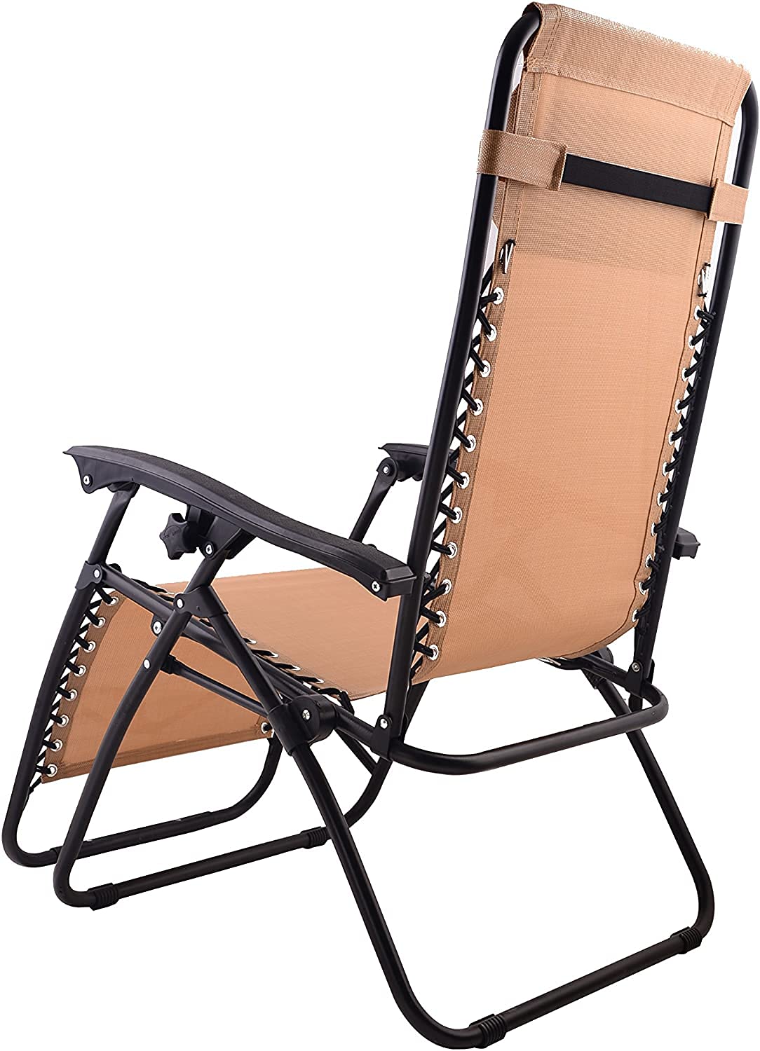 BTEXPERT Adjustable Steel Mesh Zero Gravity Lounge Chair - Outdoor Patio Recliner for Beach, Yard & Garden - Includes Pillow, Utility Tray & Cup Holder - Tan Beige (1-Piece) - Perfect for Relaxing by Pool, Sunbathing or Backyard Lounging