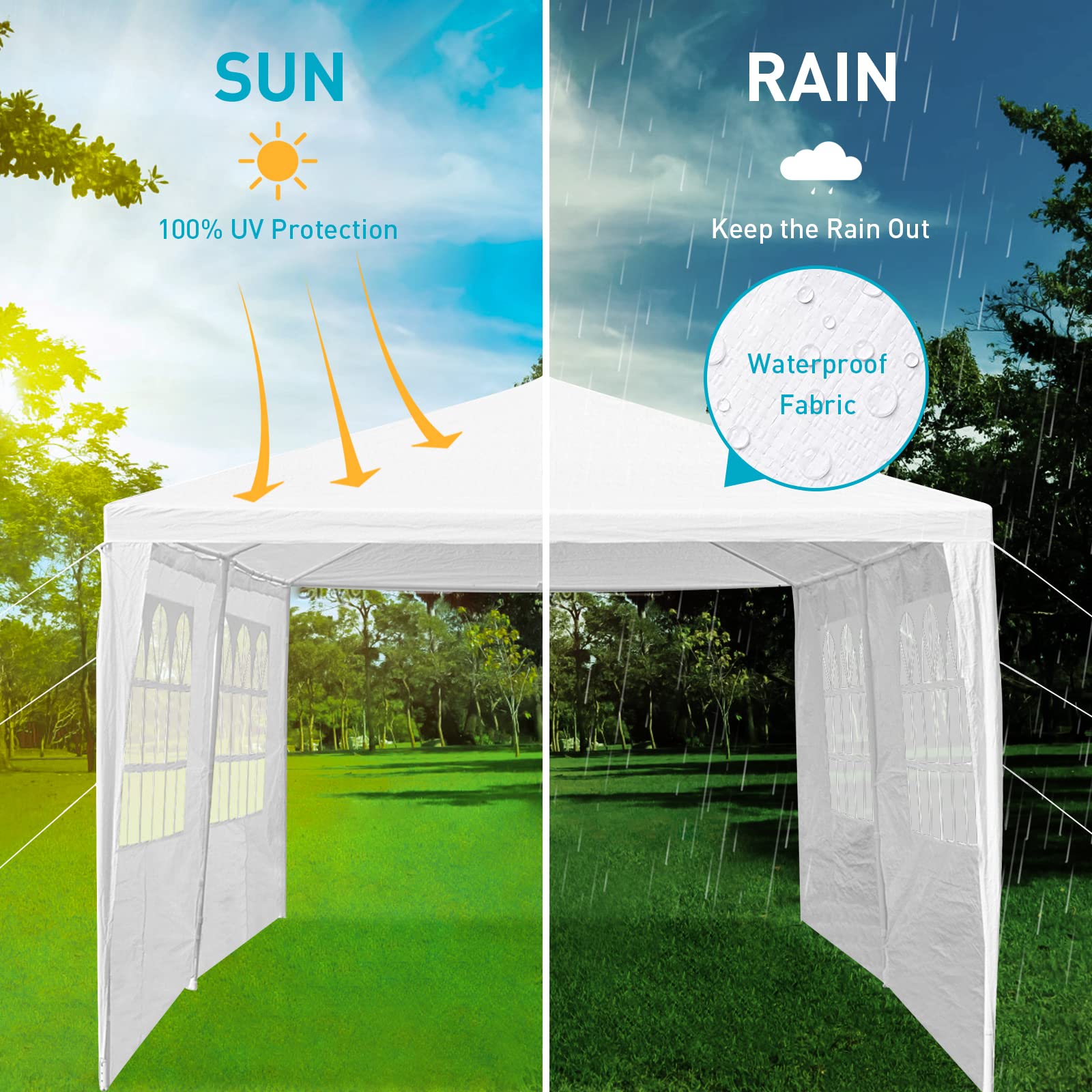 10'x20' Outdoor Party Tent with 4 Sidewalls & Transparent Windows - Waterproof Wedding Canopy Gazebo with UV Protection for Catering Events, Backyard Gatherings & Outdoor Weddings