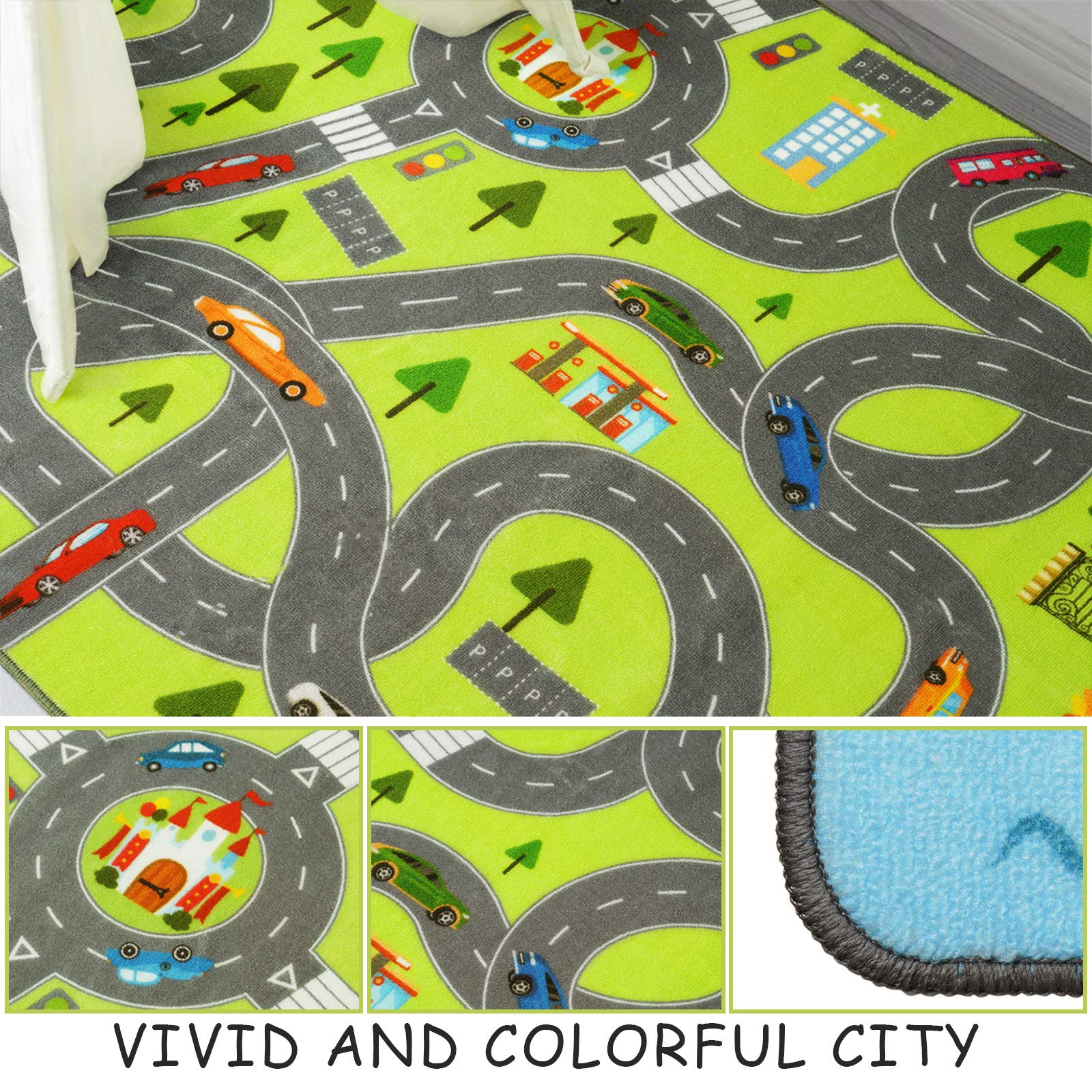 HOMORE Kids Play Mat Rug - 3x5 Feet Educational City Play Rug for Hot Wheels Track Racing & Toys | Non-Slip Carpet Playmat for Children's Bedroom, Playroom & Nursery | Perfect for Pretend Play & Learning Activities