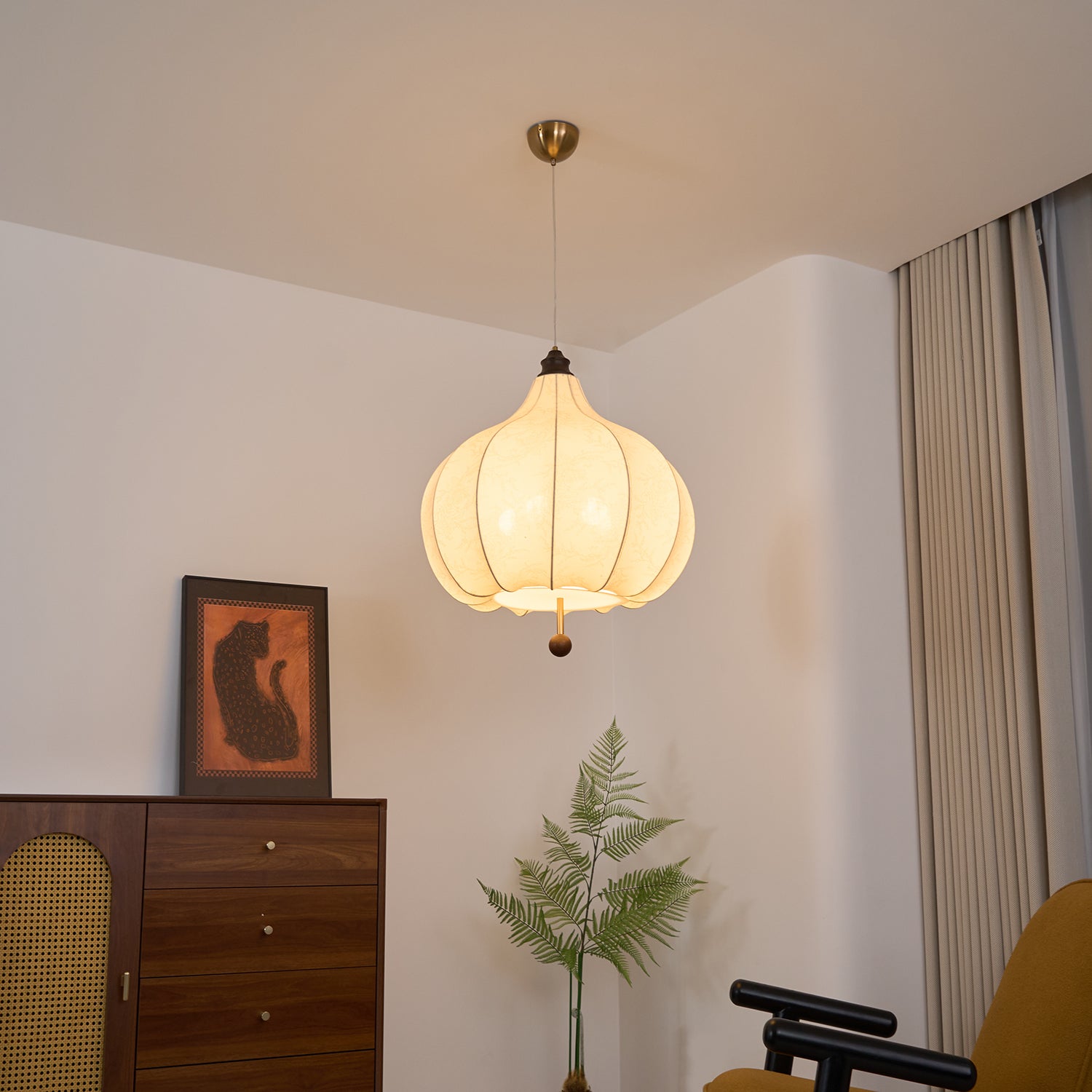 Handmade Chestnut Fabric Pendant Light - Modern Boho Hanging Lamp for Living Room, Bedroom, or Dining Room Decor