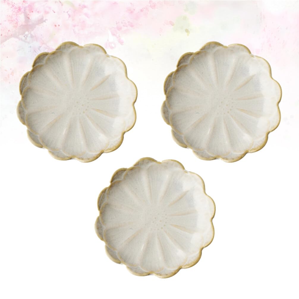 Amosfun 3pcs Ceramic Dipping Dishes - Mini Flower Soy Sauce Plates for Sushi, Salad & Snacks