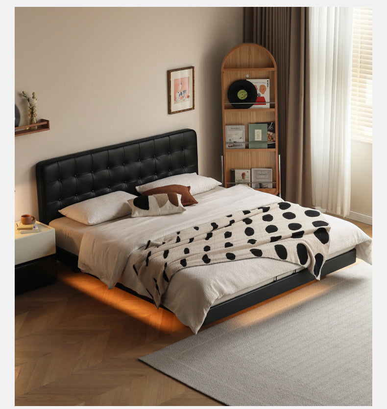 Premium Black Leather Suspension Bed - Luxurious & Durable for Bedroom, Guest Room, or Dorm - Enhances Comfort & Style