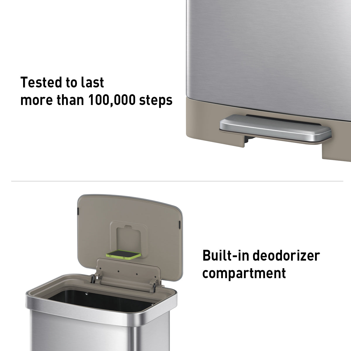 50L / 13.2 Gallon Step Trash Can with Removable Bag Compartment - Matte Stainless Steel Kitchen Garbage Bin for Home, Office & Outdoor Use