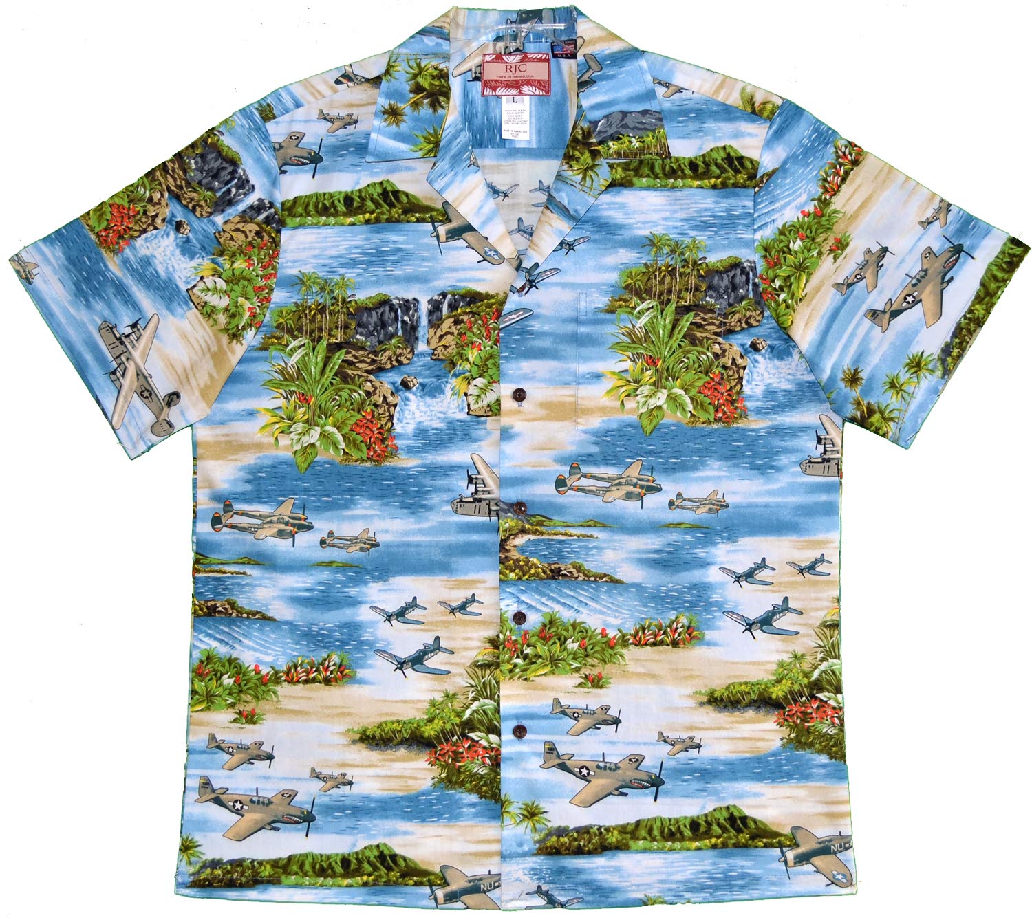 Hawaiian Island Airplane Shirt for Men - Tropical Vacation & Summer Beach Shirt - Casual Short Sleeve Tee for Travel, Luau Party, and Outdoor Activities