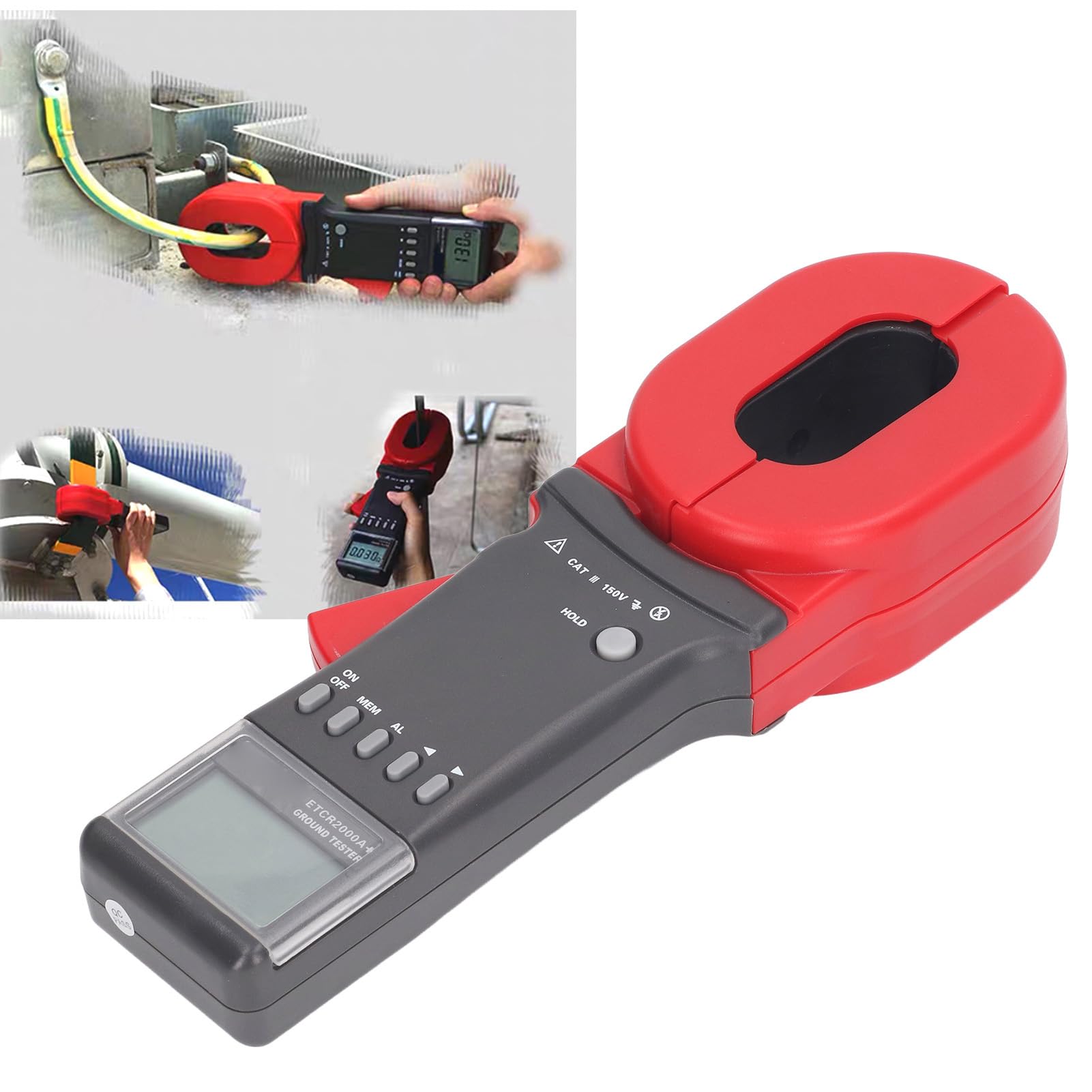 ETCR2000+ Digital Ground Resistance Tester - 0.01Ω to 1200Ω Range Clamp Meter for Electrical Safety Testing | Perfect for Industrial Maintenance, Solar Panel Systems & Home Electrical Inspections