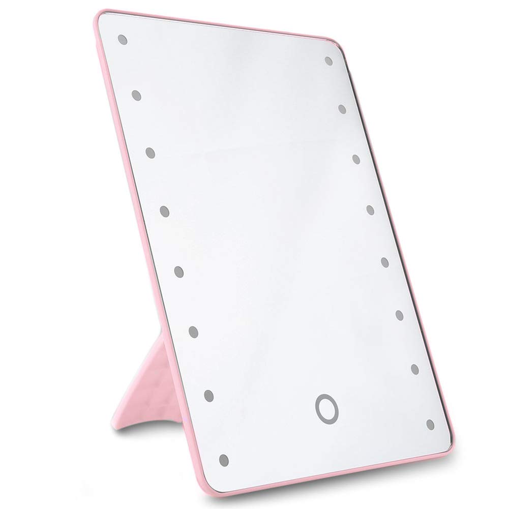 16 LED Makeup Mirror with Touch Dimmer - Pink Small for Bathroom & Travel