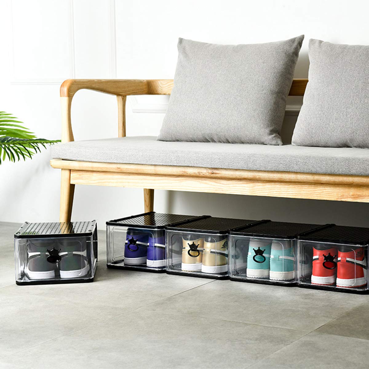 5-Pack Clear Collapsible Shoe Storage Boxes - Transparent Plastic Shoe Organizer for Sneakers, Boots & Heels | Space-Saving Closet & Underbed Storage Solution for Home, Dorm & Travel