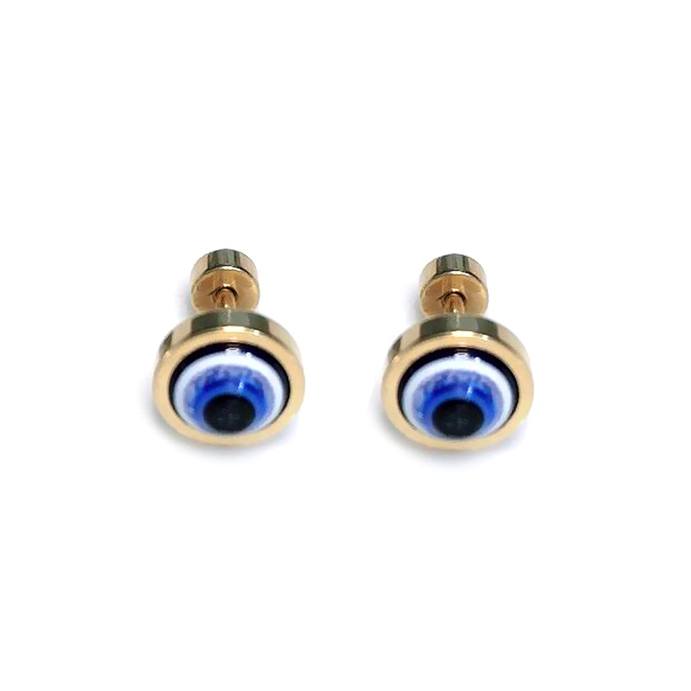 Evil Eye Stud Earrings for Women & Men – Turkish Blue Eye Protection Jewelry, Dainty Geometric Studs | Perfect for Everyday Wear, Gifts & Spiritual Protection