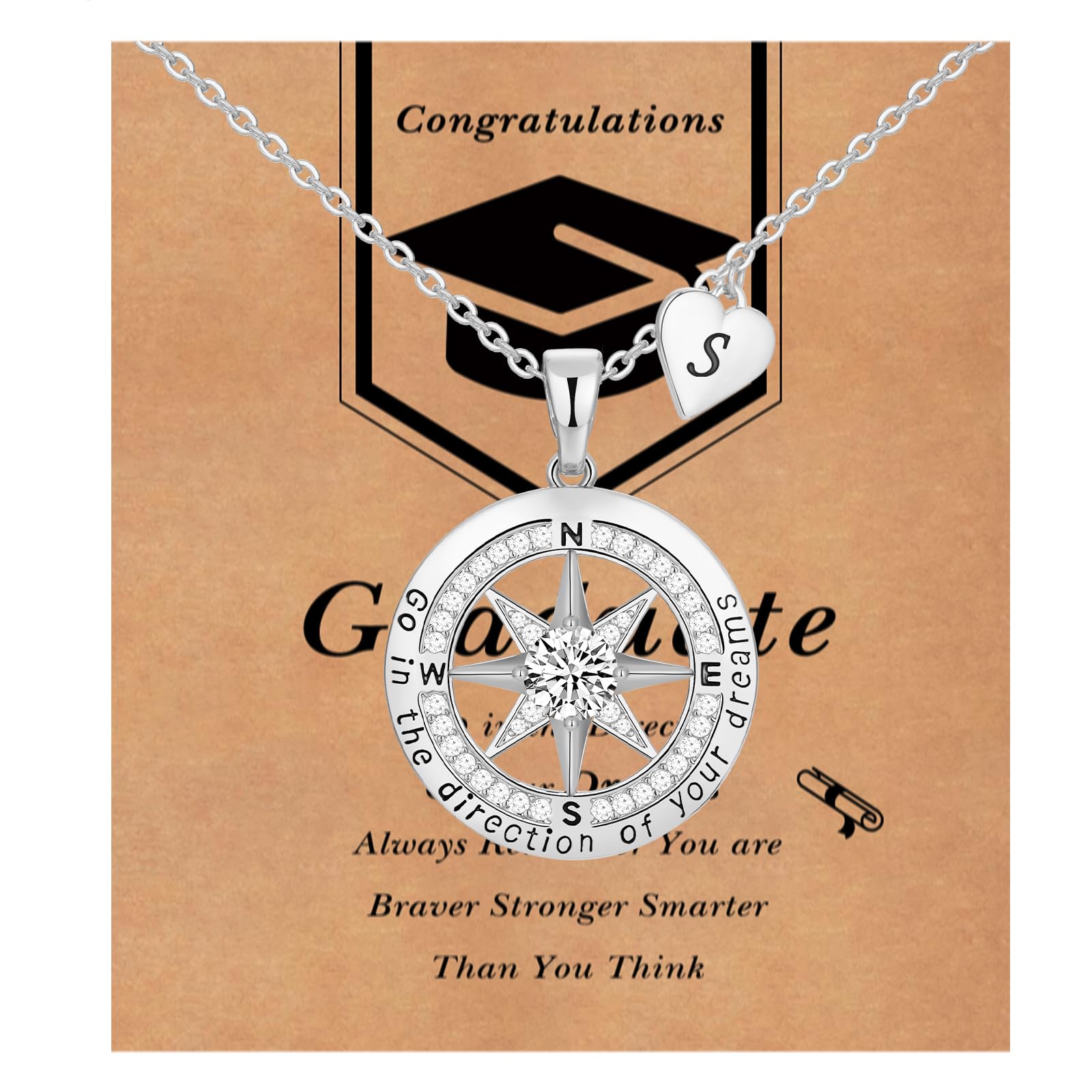 2024 Graduation Gifts for Women - Personalized A-Z Compass Necklace for Sister, Daughter, Friend | Thoughtful High School & College Graduation Jewelry Gift | Perfect for Commencement Ceremonies & Celebrations