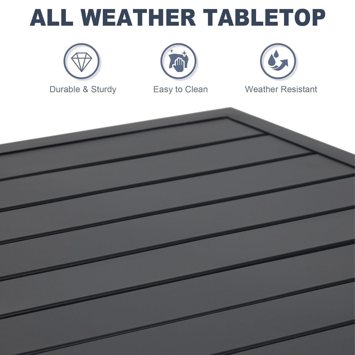 6-Person Outdoor Rectangle Dining Table with Umbrella Hole - Durable Metal Steel Picnic Table for Backyard, Garden, Poolside & Patio - Perfect for BBQs, Parties & Outdoor Entertaining (Black)