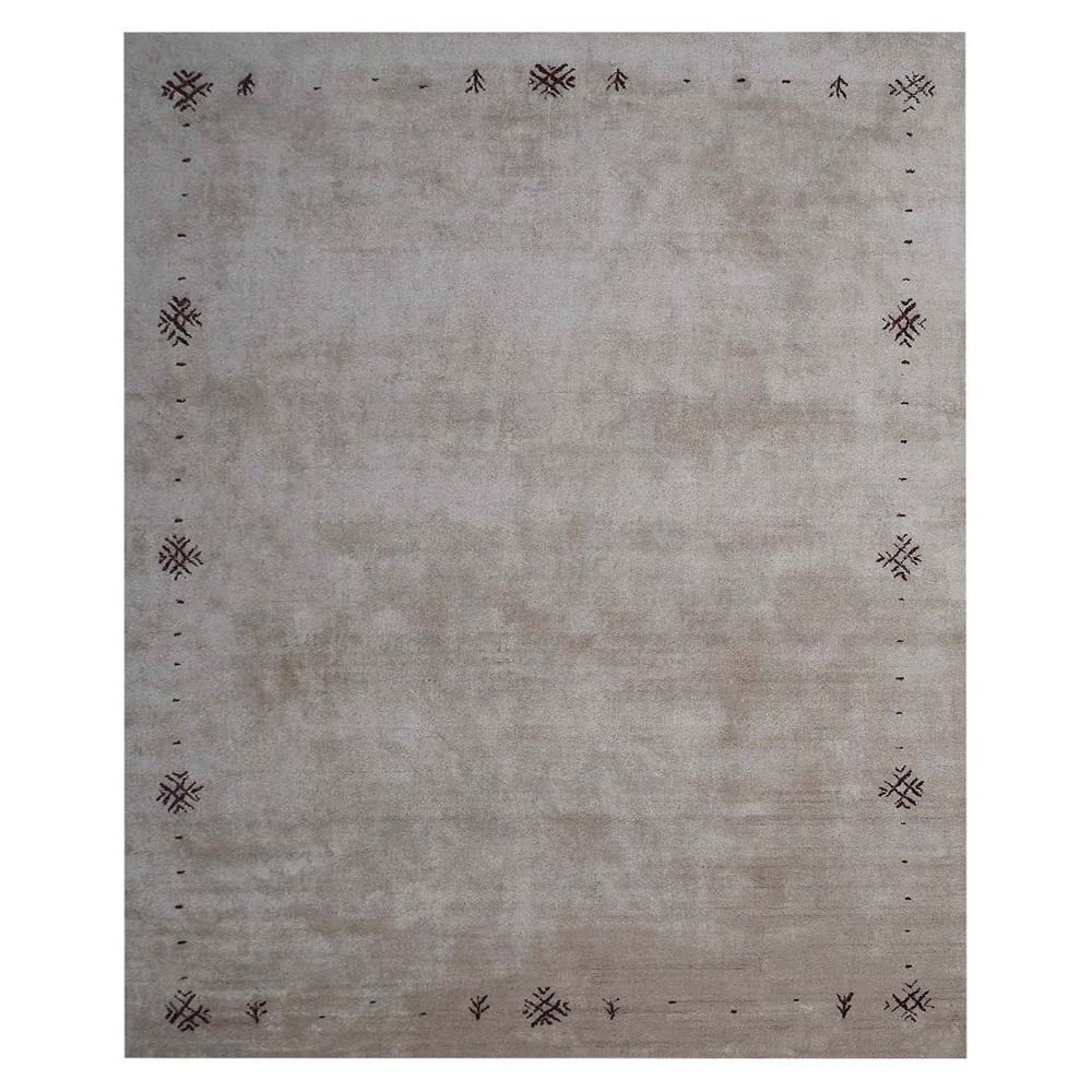 Hand Knotted 8'x10' Silk Mix Area Rug - Contemporary Beige LSM516 - Perfect for Living Room, Bedroom & Office Decor
