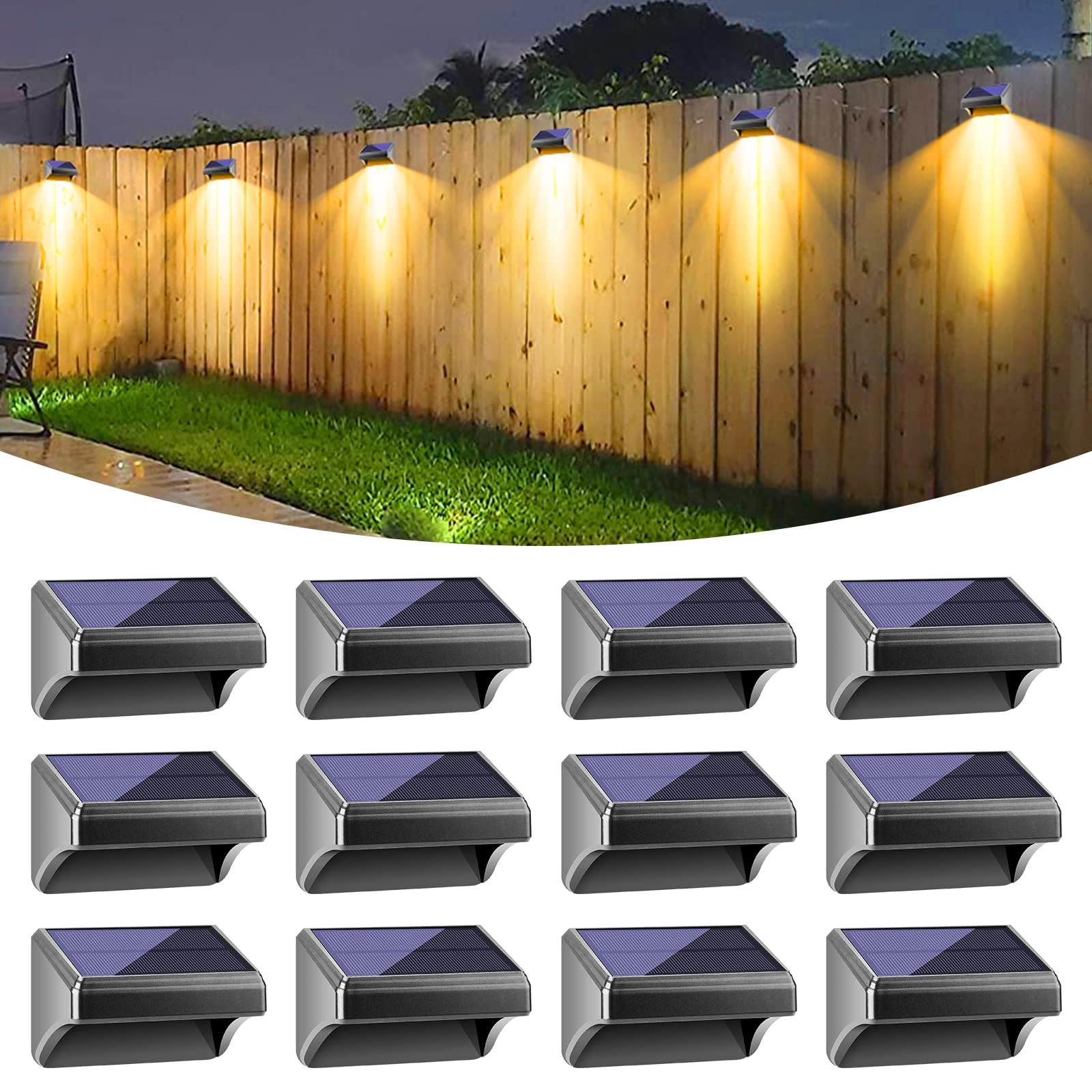 Bridika 12-Pack Solar Fence Lights Outdoor Waterproof - Warm White & Color Changing LED Solar Powered Lights for Backyard, Patio, Deck Railing, Stair Handrail, Pool & Wall Decor | Perfect for Garden Lighting, Pathway Illumination & Nighttime Safety