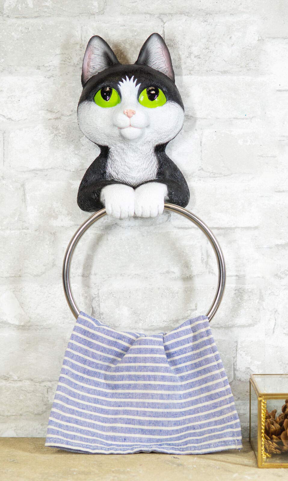 Funny Cat Towel Ring Holder - Cute Kitten Figurine for Bathroom, Kitchen & Vanity Decor - Perfect for Hanging Hand Towels in Home & Office