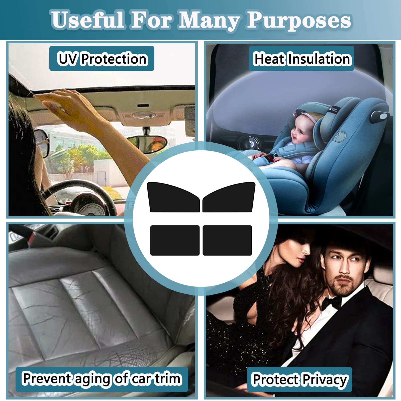 Universal Magnetic Car Side Window Sun Shades - 4pcs Blackout Curtains for Baby Privacy & UV Protection | Perfect for Sleeping, Camping & Road Trips