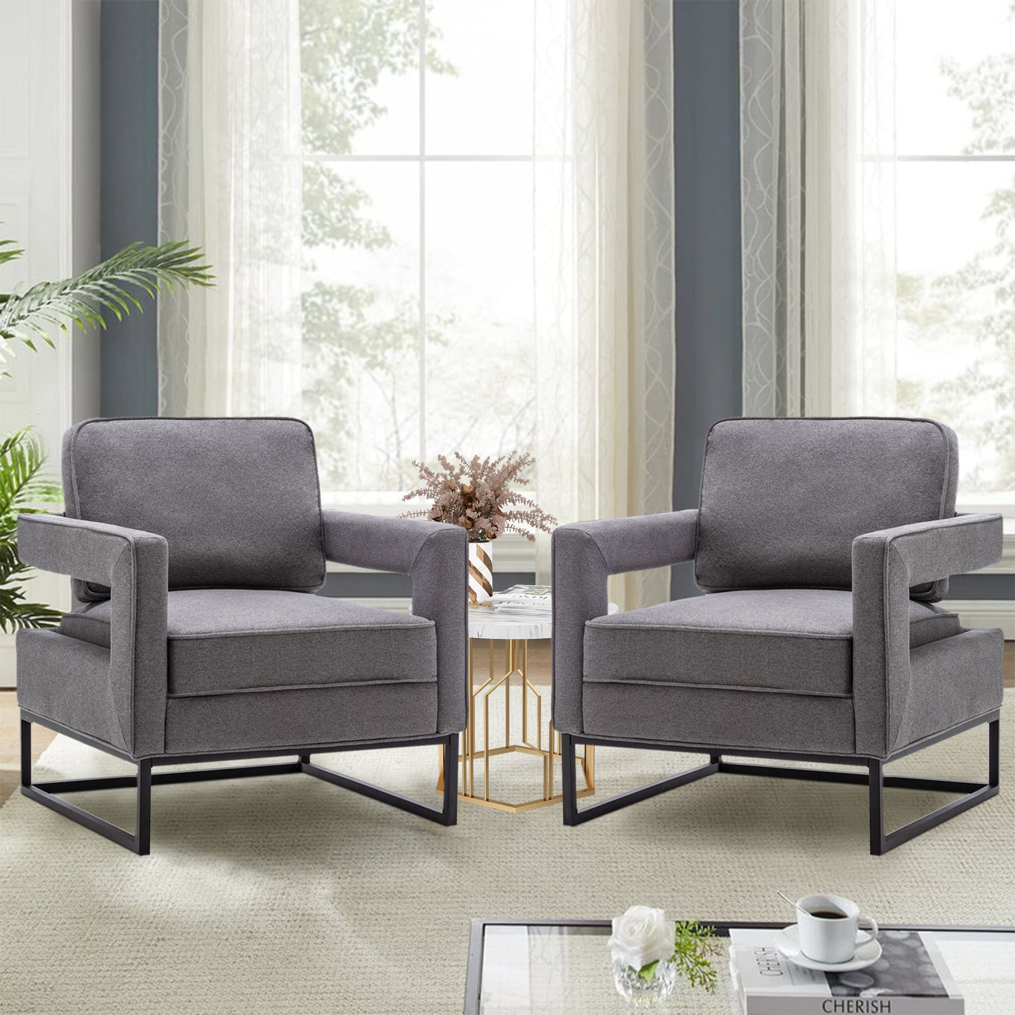 Andeworld Mid Century Modern Accent Chair - Grey Upholstered Armchair for Living Room, Bedroom, Apartment - Perfect for Reading, Lounging & Relaxing | Comfortable Seating Furniture for Home Office, Lounge Area & Small Spaces