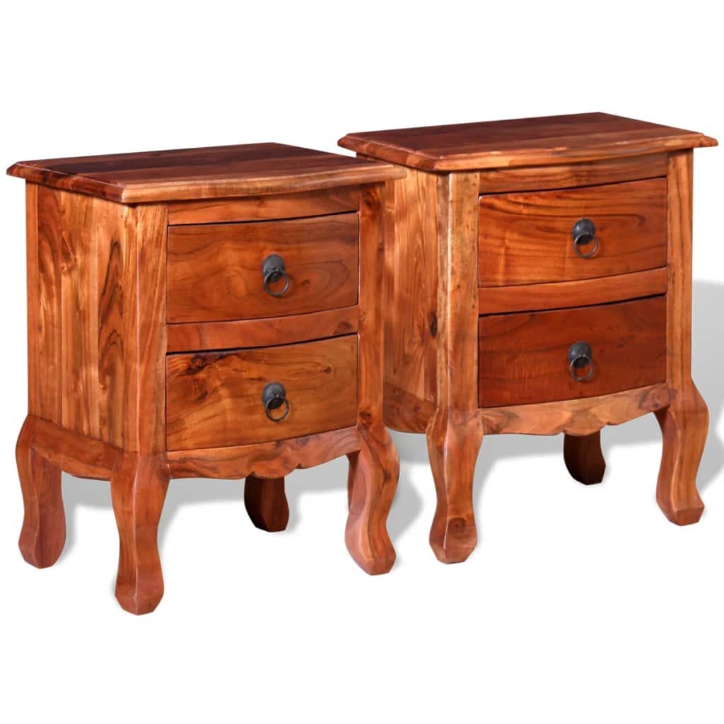 SKM 2-Piece Acacia Wood Nightstands with Drawers - Solid Wood Bedside Tables for Bedroom, Living Room & Guest Room - Modern Night Stands with Storage (Model 3972)