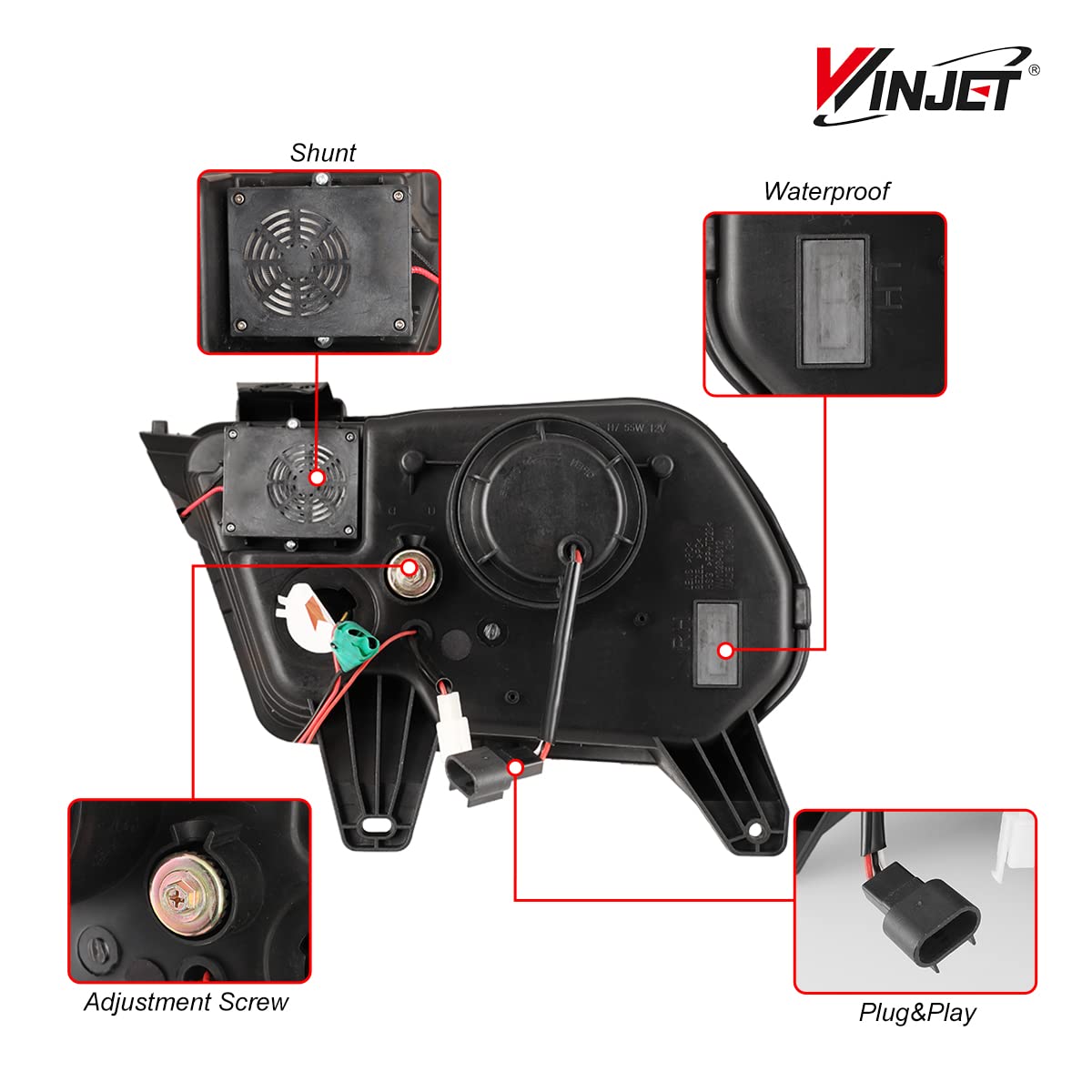 Winjet LED Headlights Assembly for 2010-2012 Ford Mustang & Shelby GT500 - LED DRL, Sequential Turn Signals, Amber Projector, Dual Beam (Driver & Passenger Side) - Upgrade Your Ride for Night Driving & Car Shows