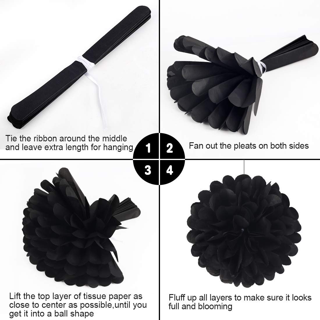 Gold Black White New Year's Party Decorations Kit - Tissue Paper Pom Poms, Paper Lanterns & Hanging Decorations for NYE, Birthday Celebrations | Perfect for Home, Office & Event Decor