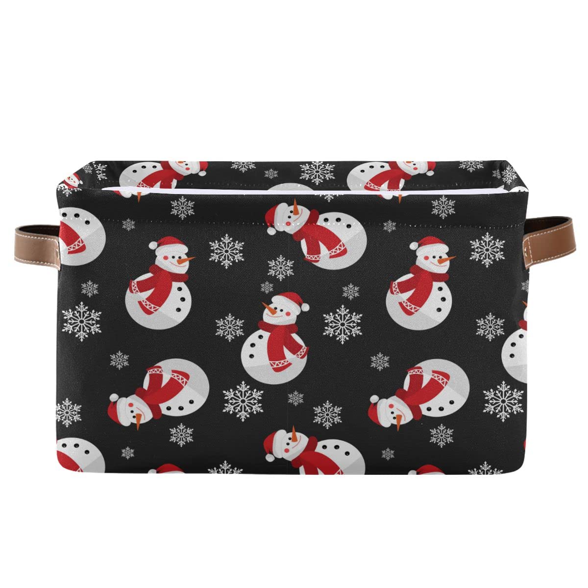 Snowman Snowflake Fabric Storage Basket - Christmas Holiday Laundry Organizer for Baby Clothes, Dog Toys & Books | 16×12×8 Inch Closet Shelf Bins | Perfect for Home Decor, Nursery Storage & Seasonal Organization