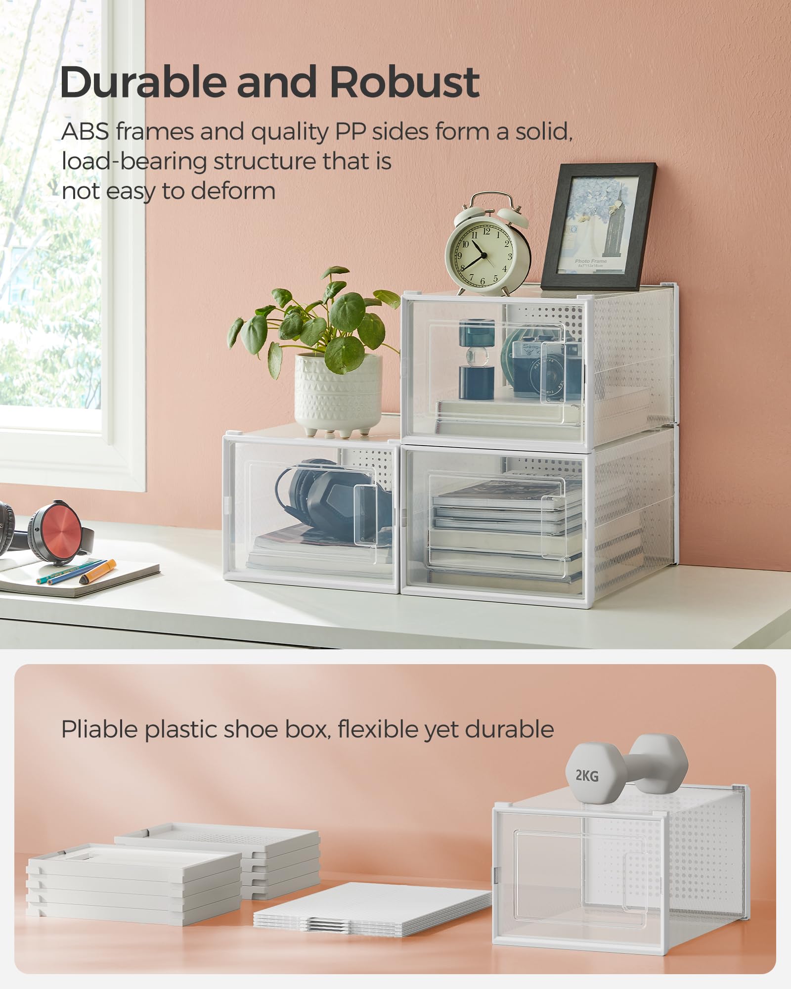 SONGMICS 12-Pack Clear Plastic Shoe Storage Boxes - Stackable Shoe Organizers for Closet, Sneakers & Boots (9.9