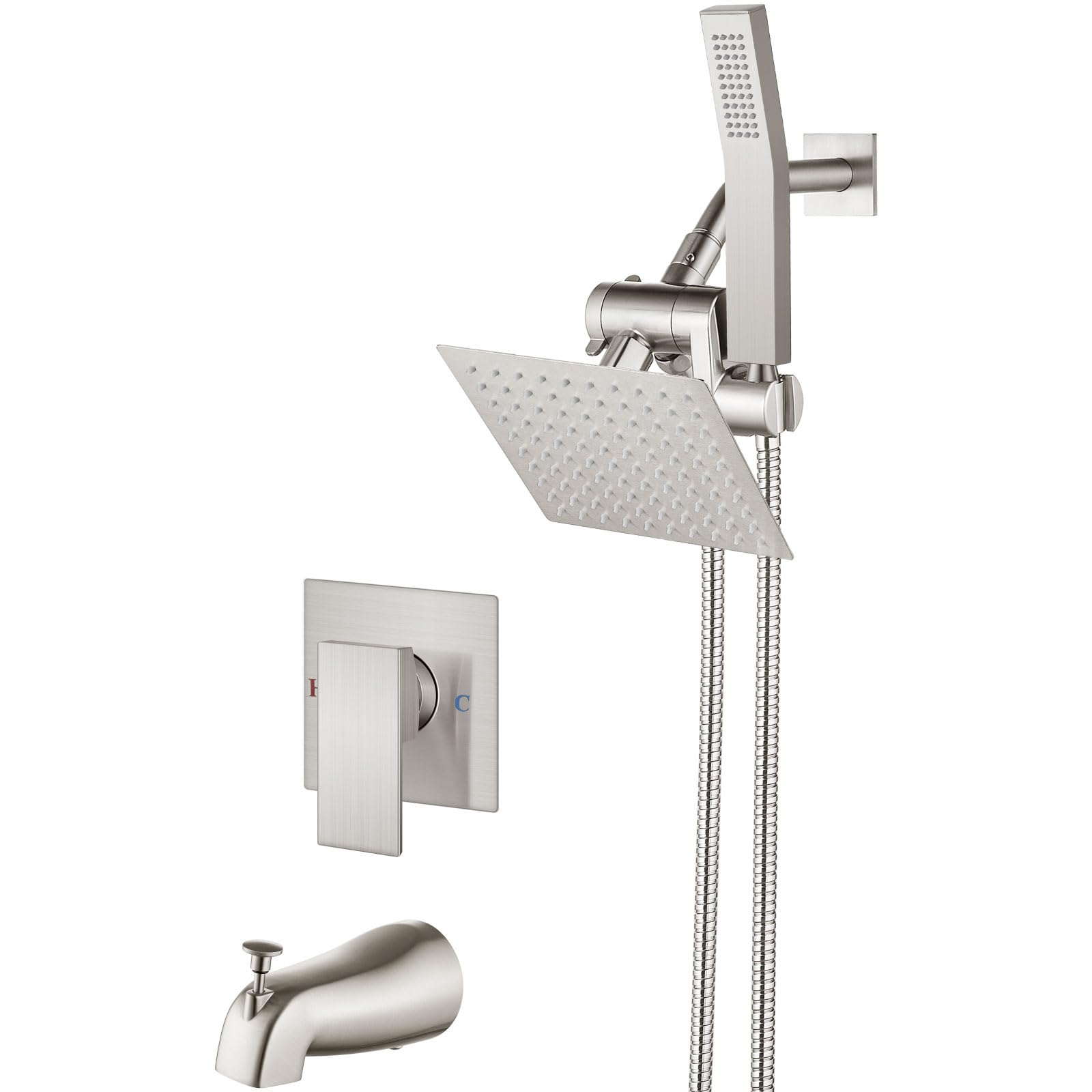 Aolemi 6 Inch Shower Tub Faucet Set with Handheld Spray & Rainfall Shower Head - Brushed Nickel Finish - Complete Shower Trim Kit with Rough-in Valve - Perfect for Bathroom Renovation & Spa-Like Shower Experience