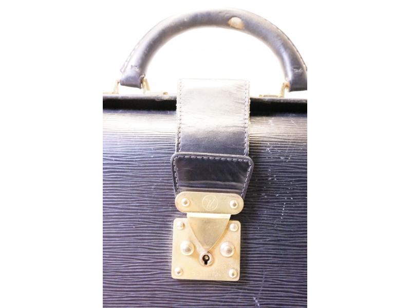Authentic Pre-Owned Louis Vuitton Epi Black Noir Serviette Fermoir Briefcase Handbag M54352 210334 - Luxury Vintage Office Bag for Business Professionals & Formal Occasions