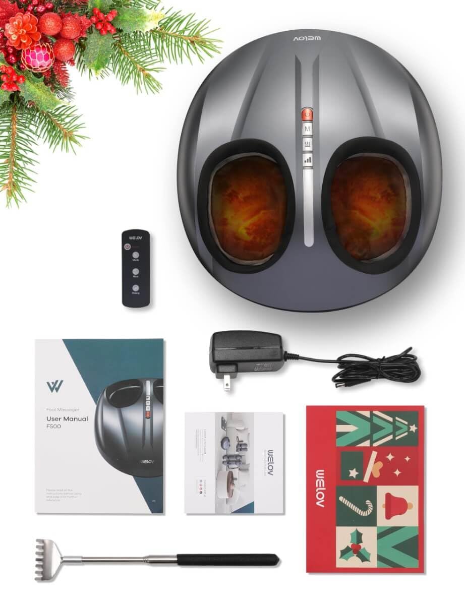Deep-Kneading Foot Massager Machine with 5 Intensity Levels - Shiatsu, Compression & Heat Therapy for Neuropathy & Plantar Fasciitis - Fits Up to Size 12 Feet - Perfect for Home Relaxation, Office Stress Relief & Christmas Gifts